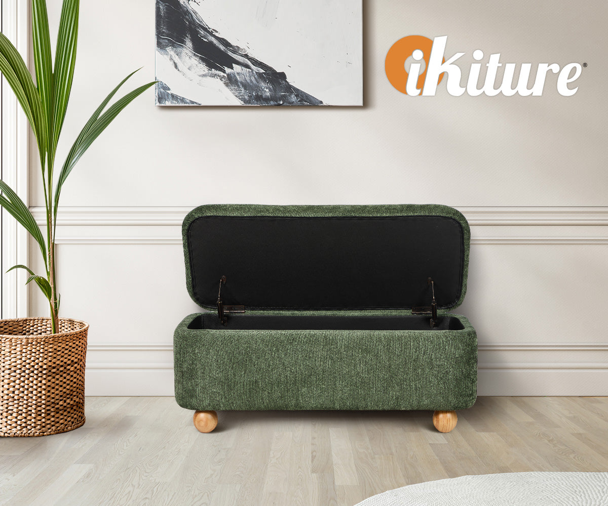Oikiture Storage Ottoman Blanket Box Couch Bench Chenille Ball Foot Stool - Sunyee