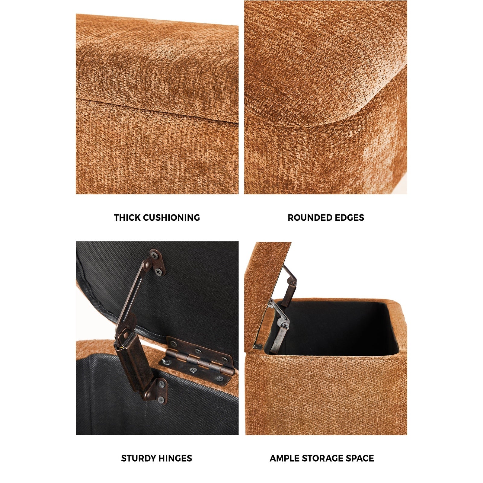 Oikiture Storage Ottoman Blanket Box Couch Bench Chenille Ball Foot Stool