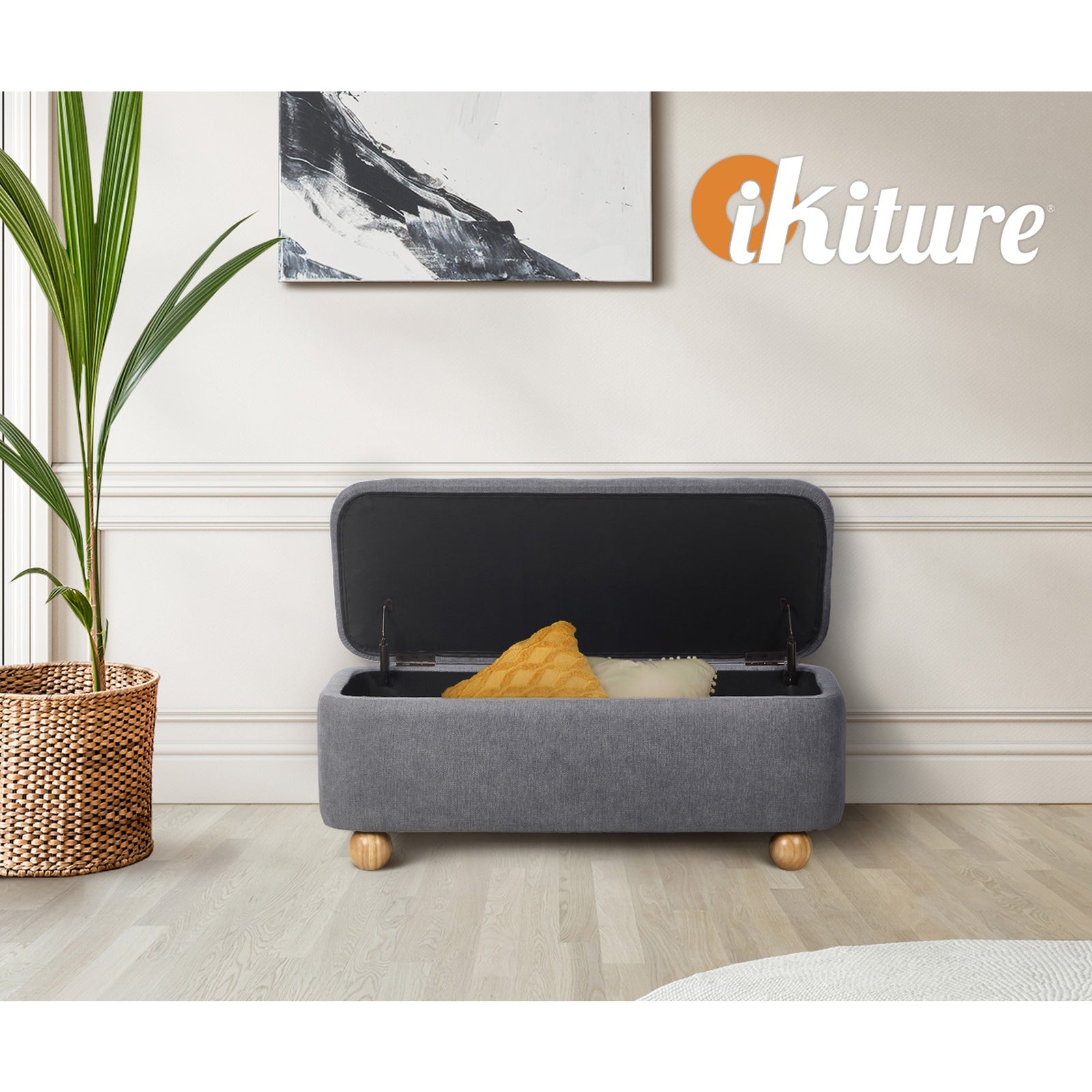 Oikiture Storage Ottoman Ball Foot Stool Couch Bench Blanket Box - Sunyee