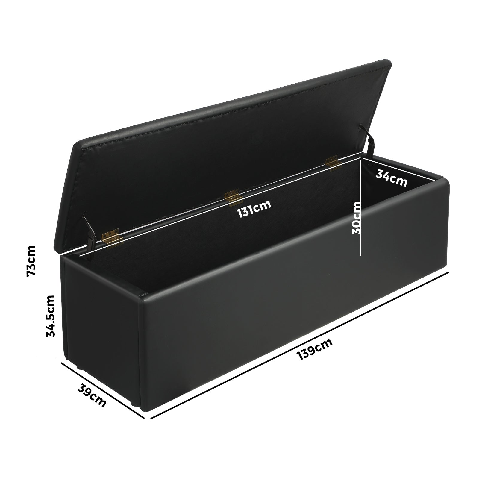 Oikiture Storage Ottoman Blanket Box Foot Stool XL Chest Toy Faux Leather Black - Sunyee