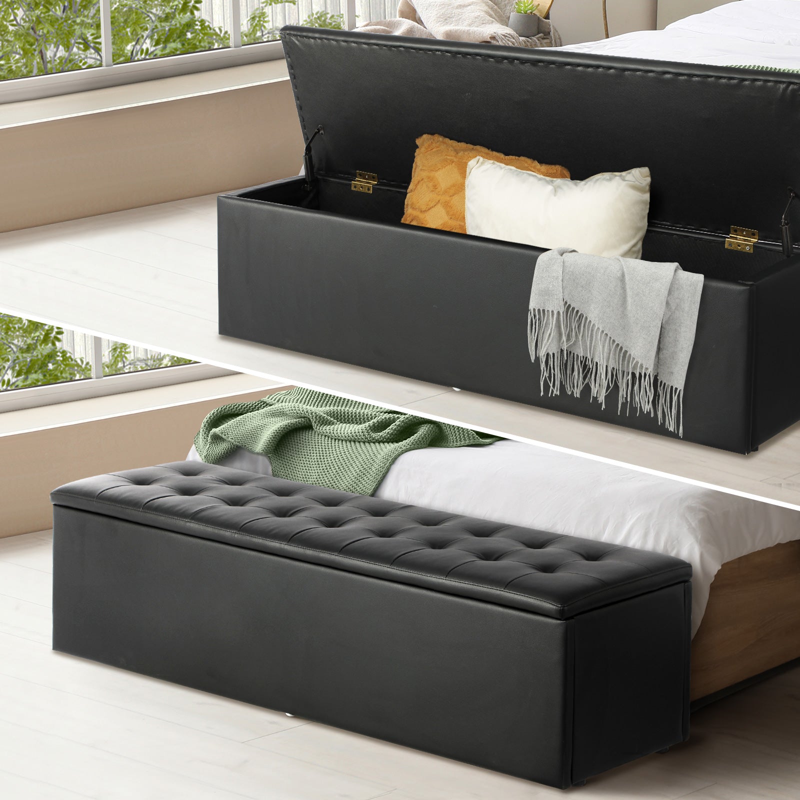 Oikiture 140 cm Storage Ottoman Blanket Box Foot Stool Bench Chest Toy LARGE - Sunyee