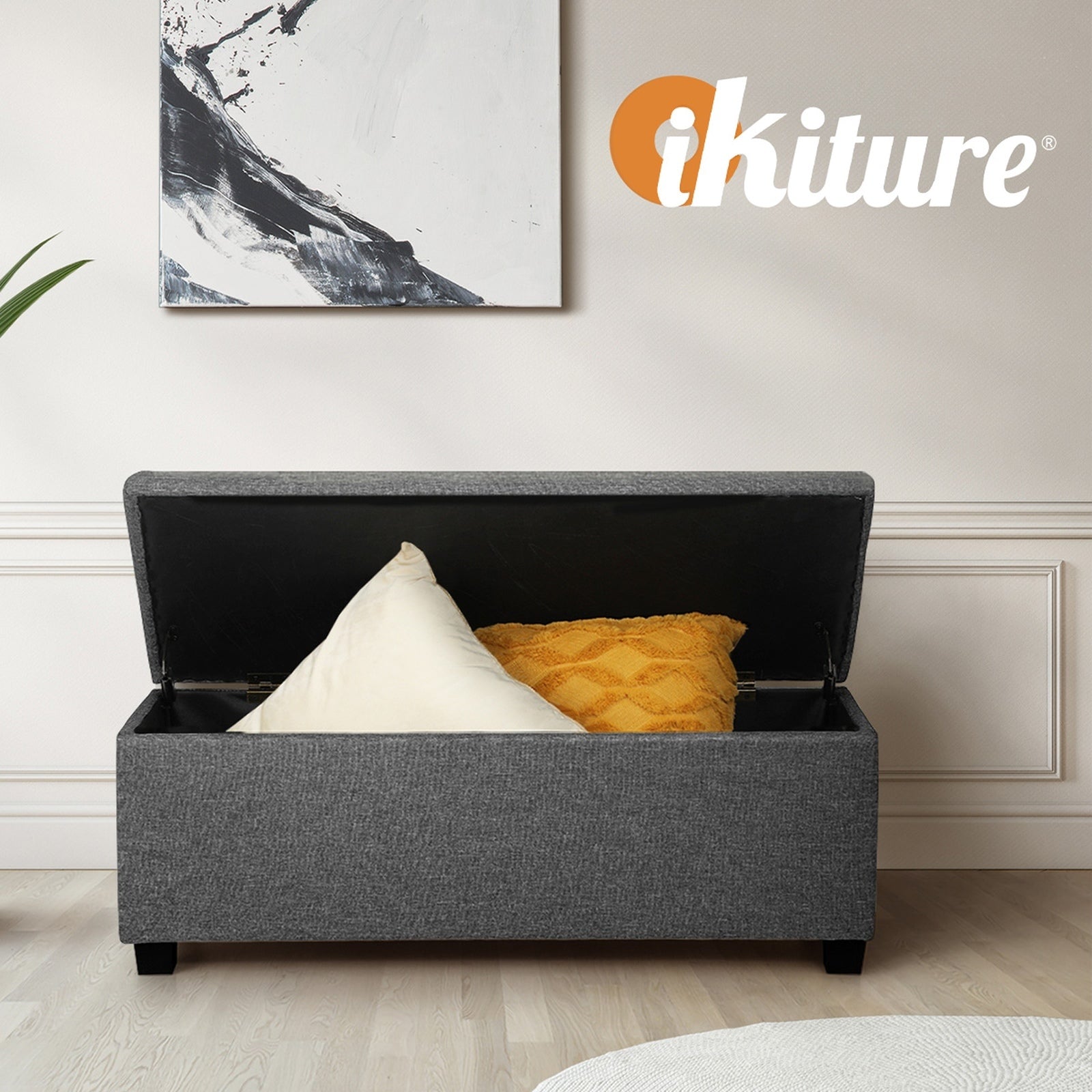 Oikiture Storage Ottoman Blanket Box Foot Stool Bench Chest Toy Footstool Linen - Sunyee