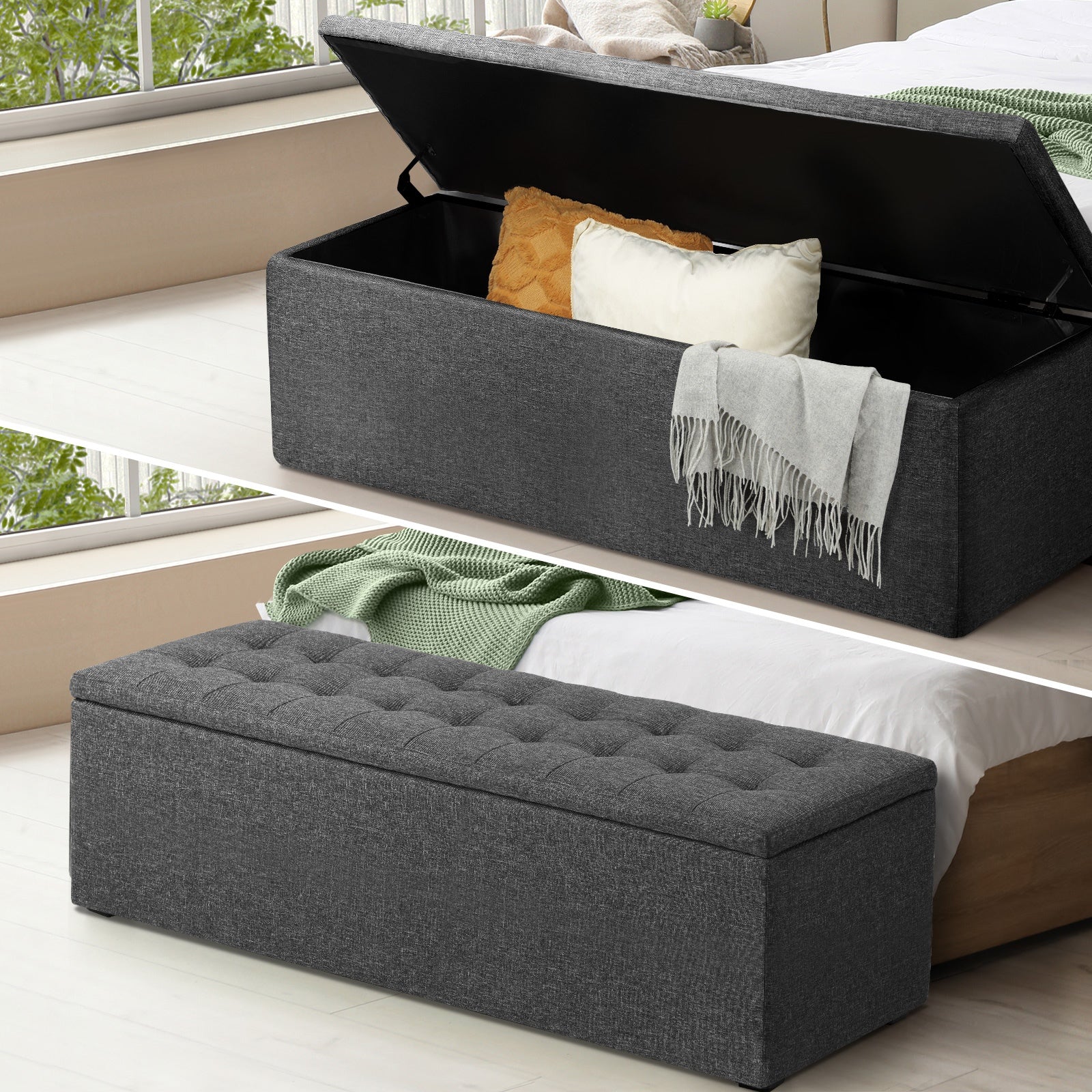 Oikiture 140 cm Storage Ottoman Blanket Box Foot Stool Bench Chest Toy LARGE - Sunyee