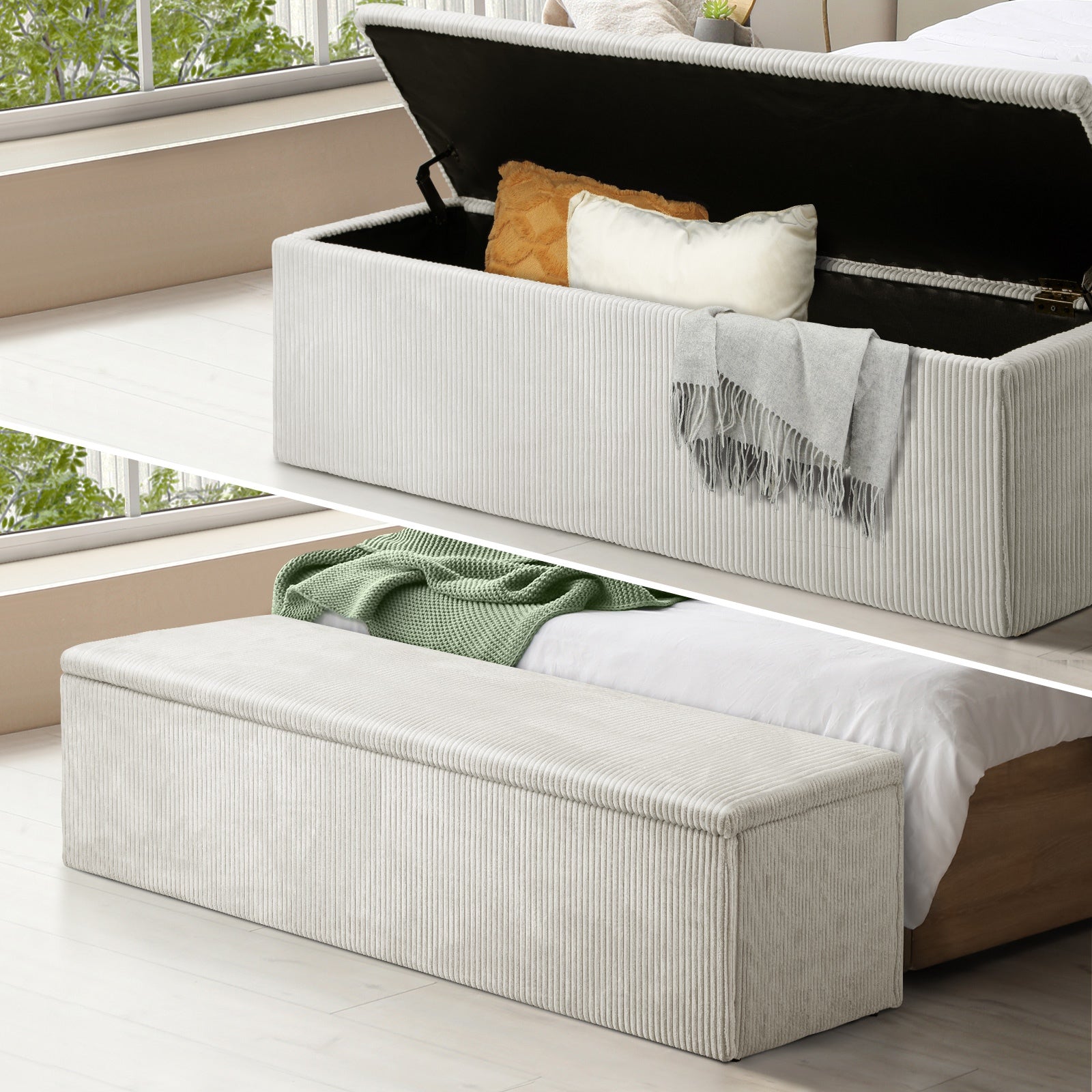 Oikiture 140 cm Storage Ottoman Blanket Box Foot Stool Bench Chest Toy LARGE - Sunyee