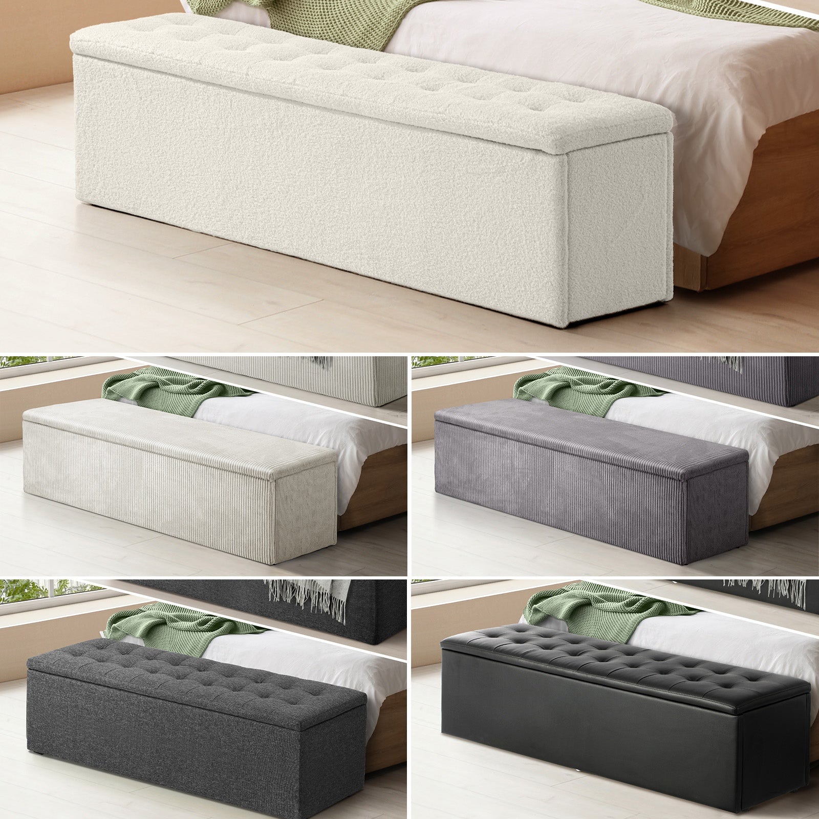 Oikiture 140 cm Storage Ottoman Blanket Box Foot Stool Bench Chest Toy LARGE - Sunyee