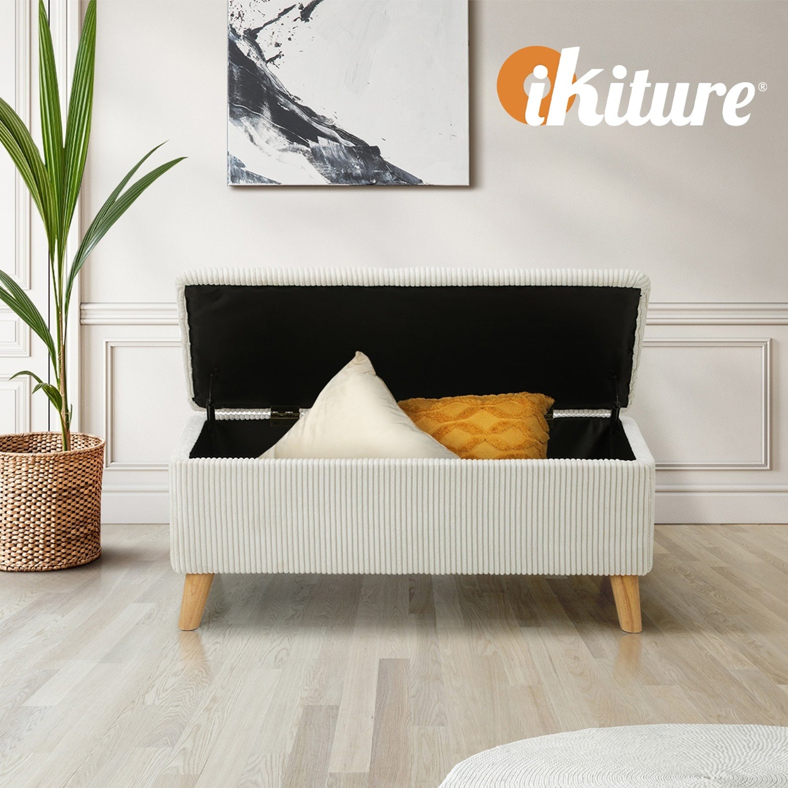 Oikiture Storage Ottoman Bench Blanket Box Chest Toy Foot Stool Boucle Velvet - Sunyee