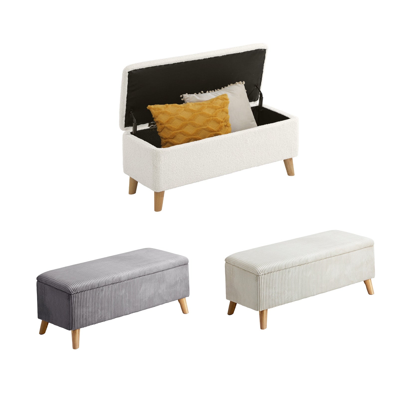 Oikiture Storage Ottoman Bench Blanket Box Chest Toy Foot Stool Boucle Velvet - Sunyee
