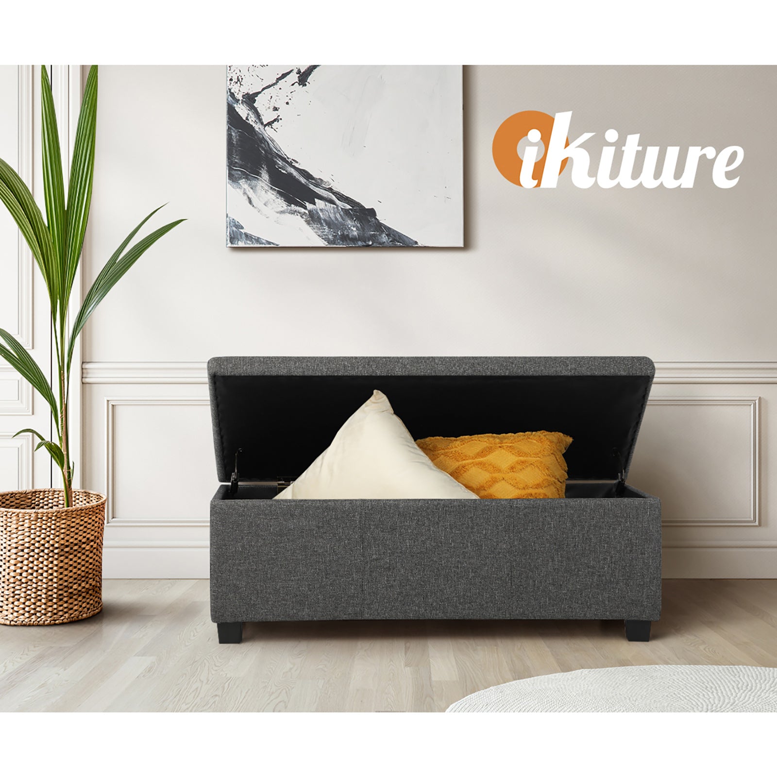 Oikiture Storage Ottoman Blanket Box Linen Fabric Arm Foot Stool Couch Large - Sunyee