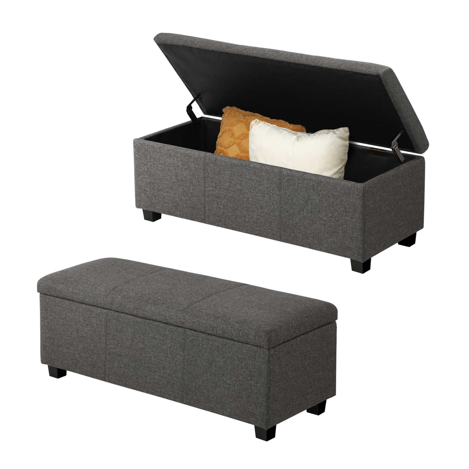 Oikiture Storage Ottoman Blanket Toy Box Faux Leather Linen Arm Stool Chest - Sunyee