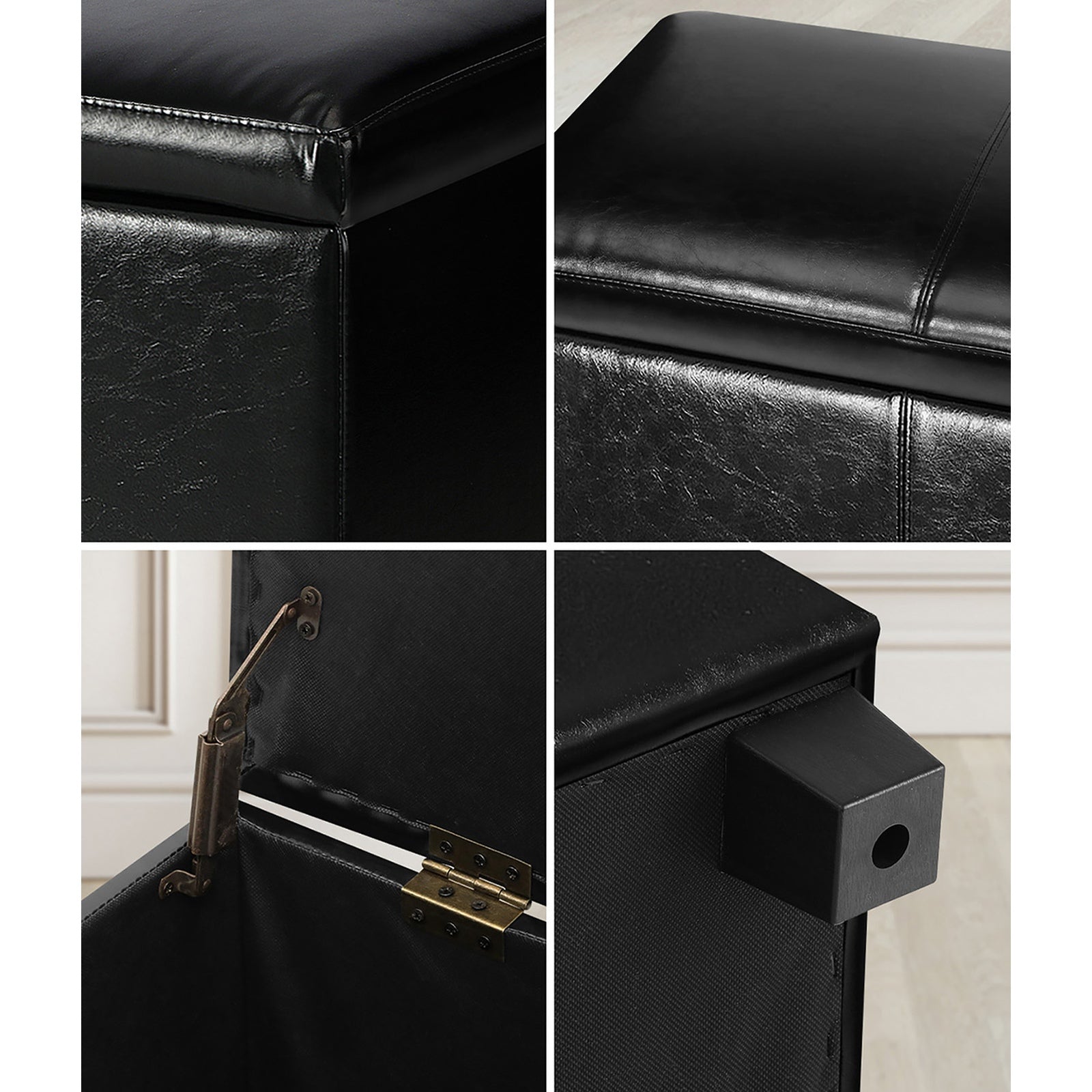 Oikiture Storage Ottoman Blanket Toy Box Faux Leather Linen Arm Stool Chest - Sunyee