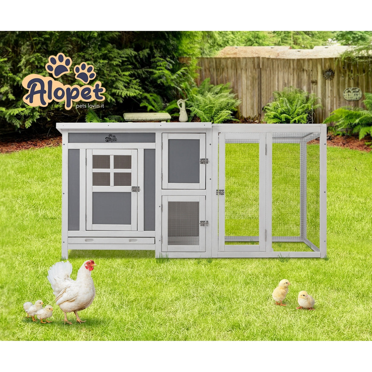 Alopet Chicken Coop Pet Hutch Wooden House Large Cage Run Double Hatch