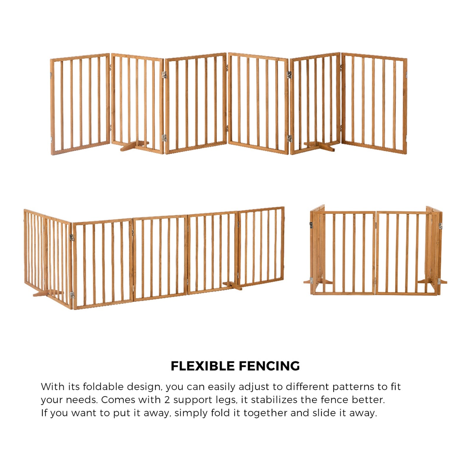 Alopet Wooden Pet Gate Dog Fence Playpen Safety Stair Barrier 6 Panels Natural - Sunyee