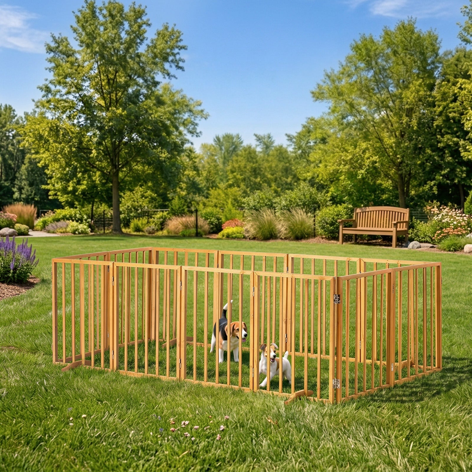 Alopet 2pc Wooden Pet Gate Dog Fence Playpen Stair Barrier 6 Panels Natural - Sunyee