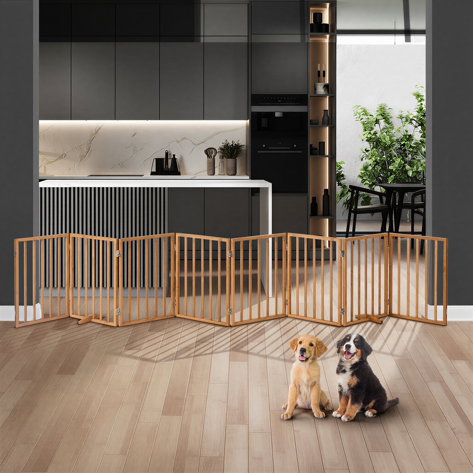 Alopet Wooden Pet Gate Dog Fence Playpen Safety Stair Barrier 8 Panels Natural - Sunyee