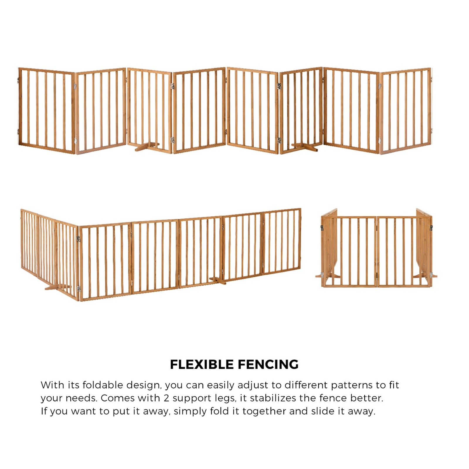 Alopet Wooden Pet Gate Dog Fence Playpen Safety Stair Barrier 8 Panels Natural - Sunyee