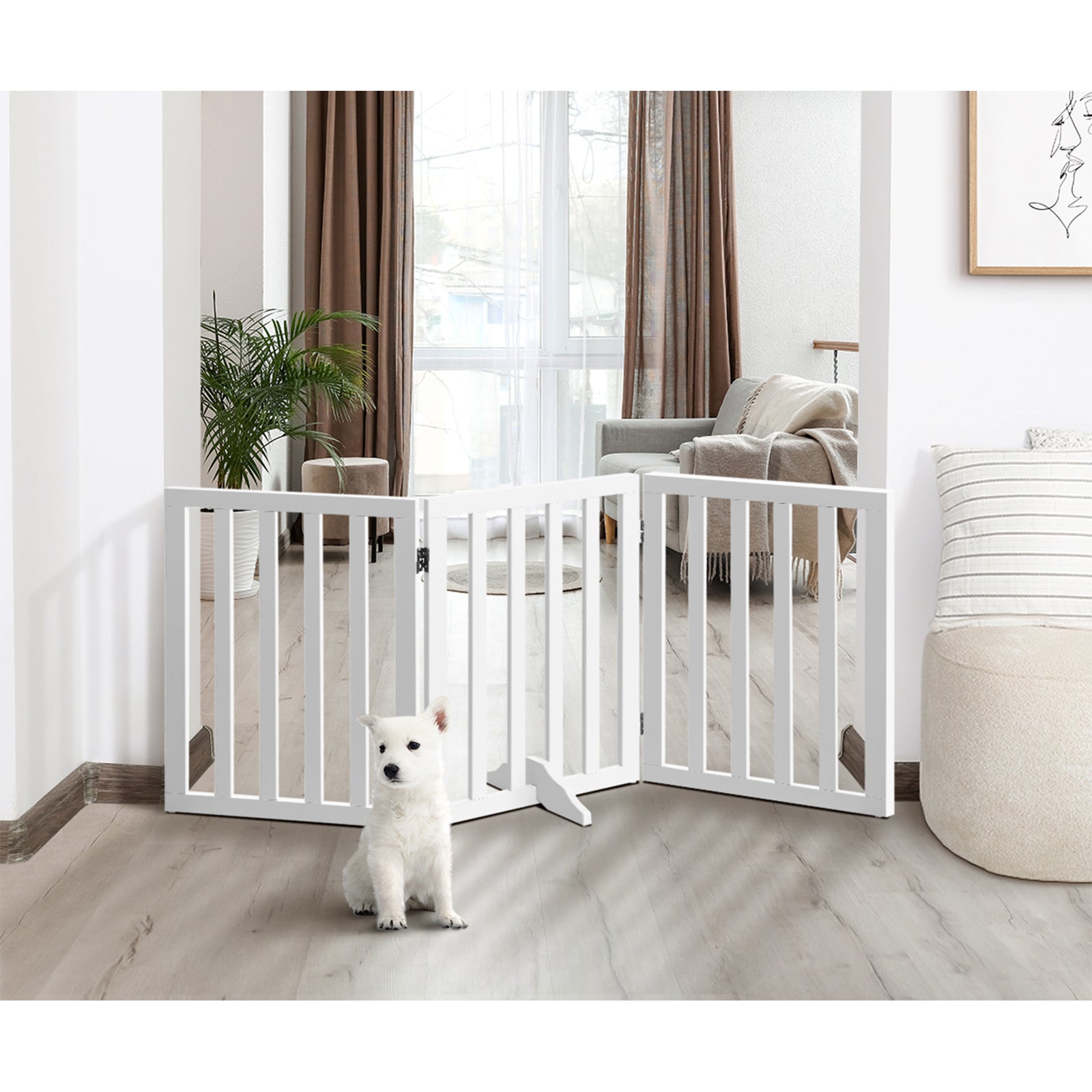 Alopet Wooden Pet Gate Dog Fence Safety Stair Barrier Security Door 3/4/6 Panels - Sunyee