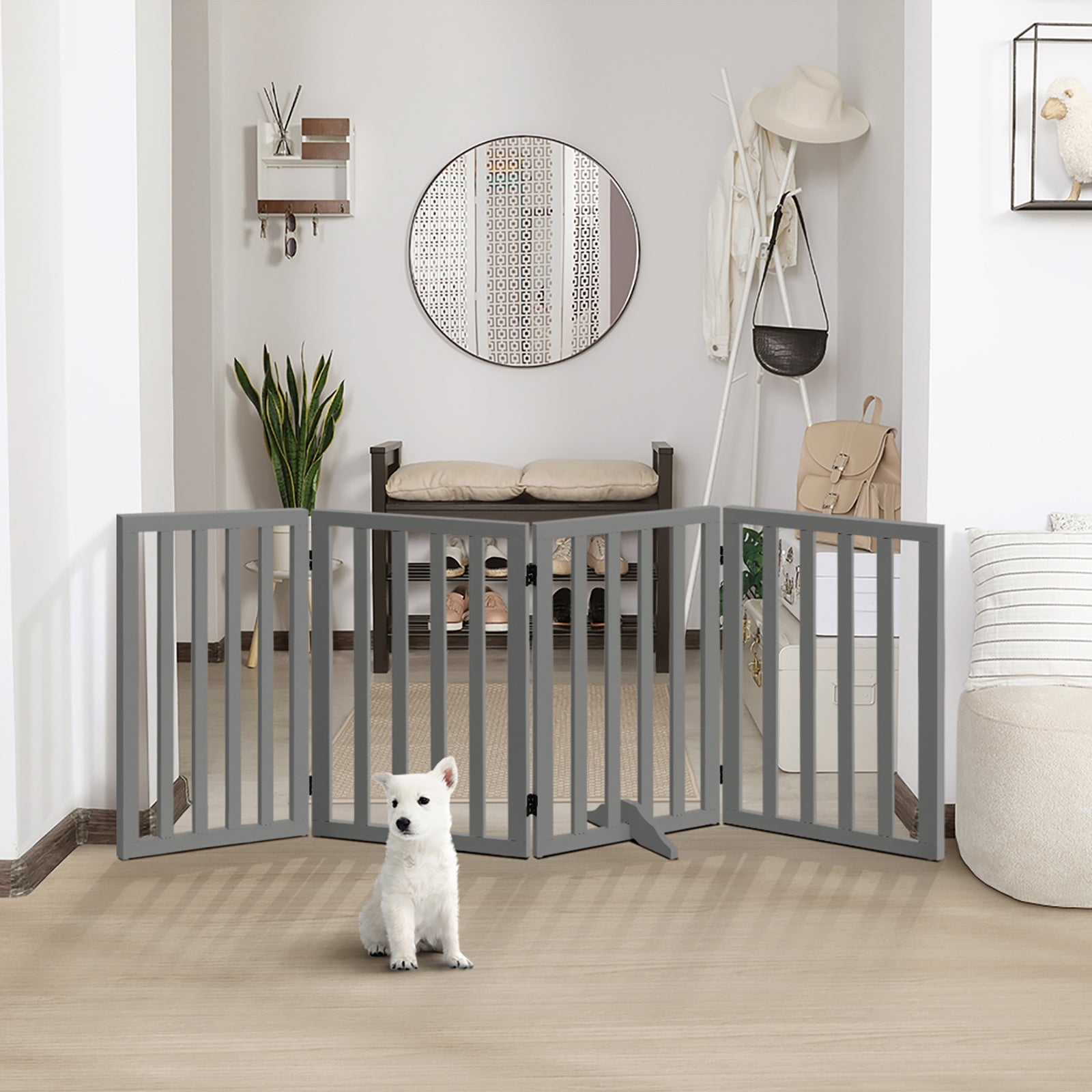 Alopet Wooden Pet Gate Dog Fence Grey Safety Stair Barrier Security Door 80cm - Sunyee
