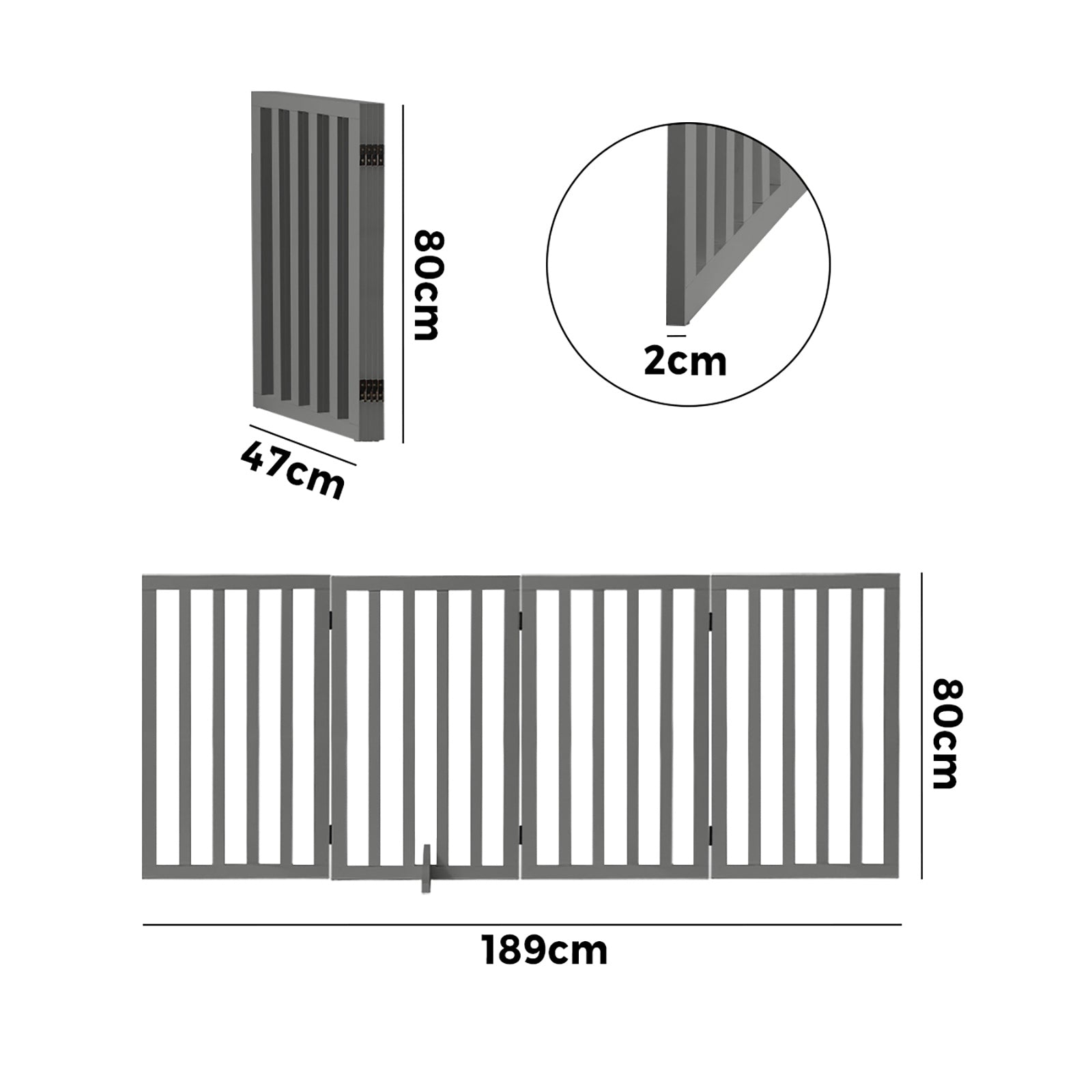 Alopet Wooden Pet Gate Dog Fence Grey Safety Stair Barrier Security Door 80cm - Sunyee