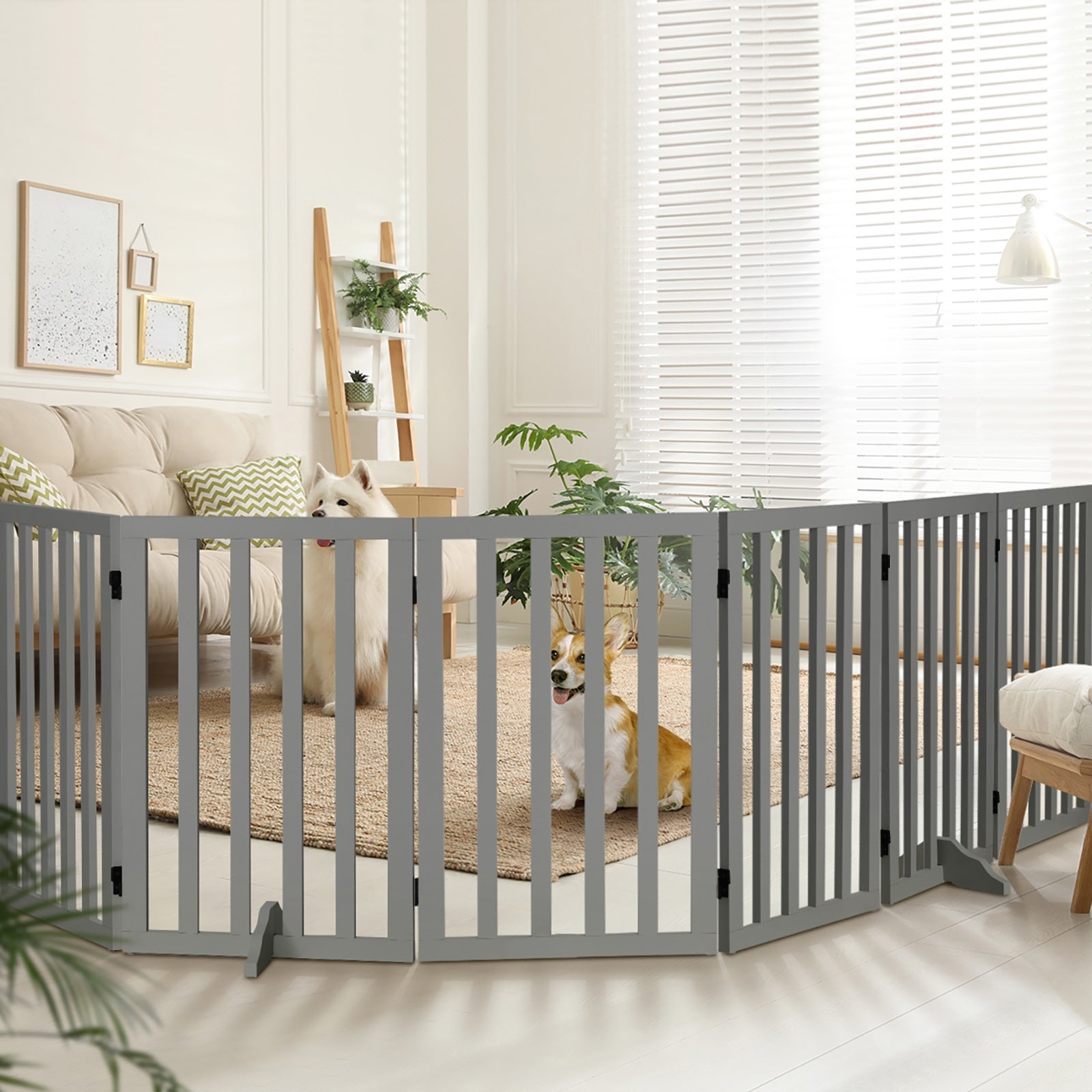 Alopet Wooden Pet Gate Dog Fence Grey Safety Stair Barrier Security Door 80cm - Sunyee