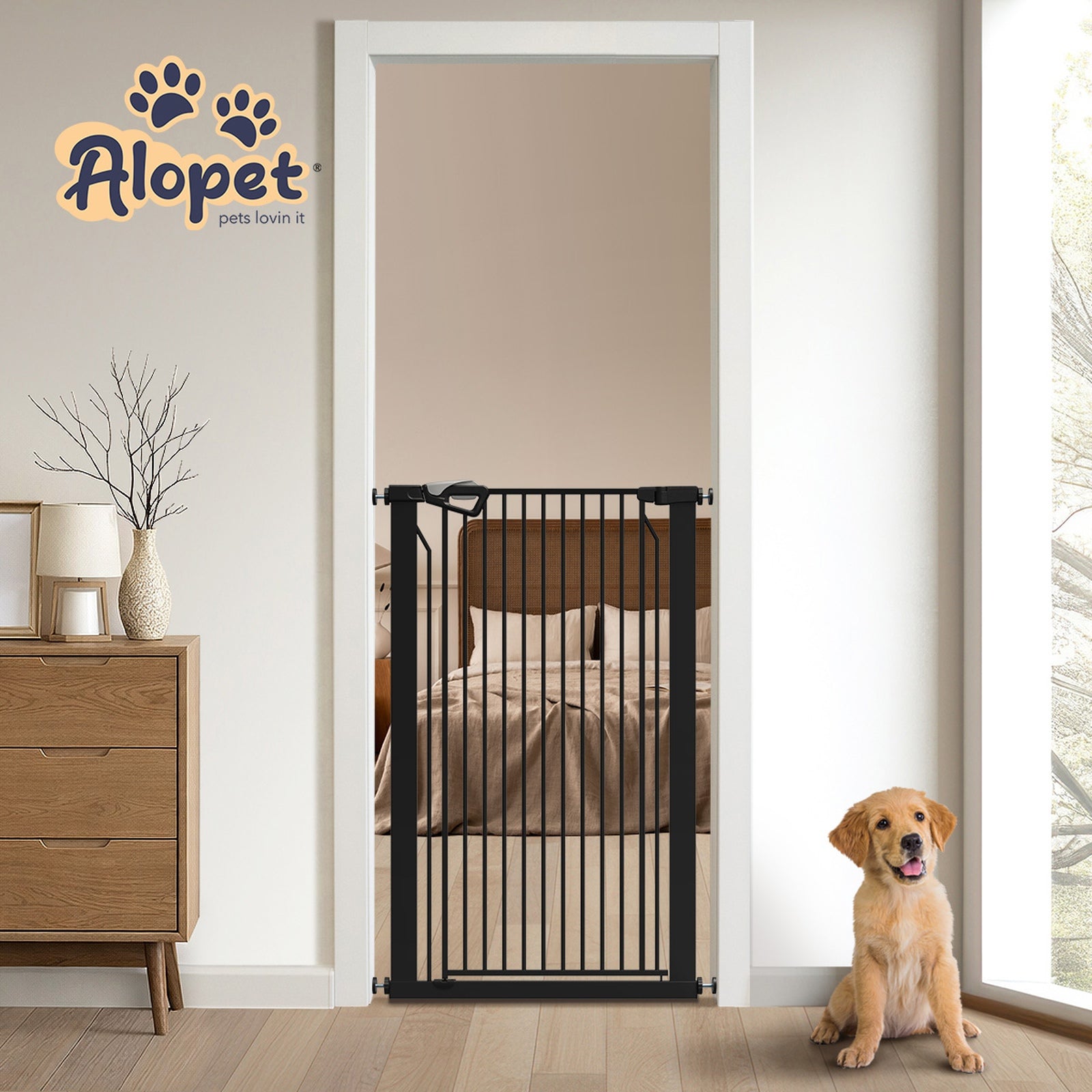 Alopet 120cm Retractable Safety Gate Pet Dog Cat Fence Guard Door - Sunyee
