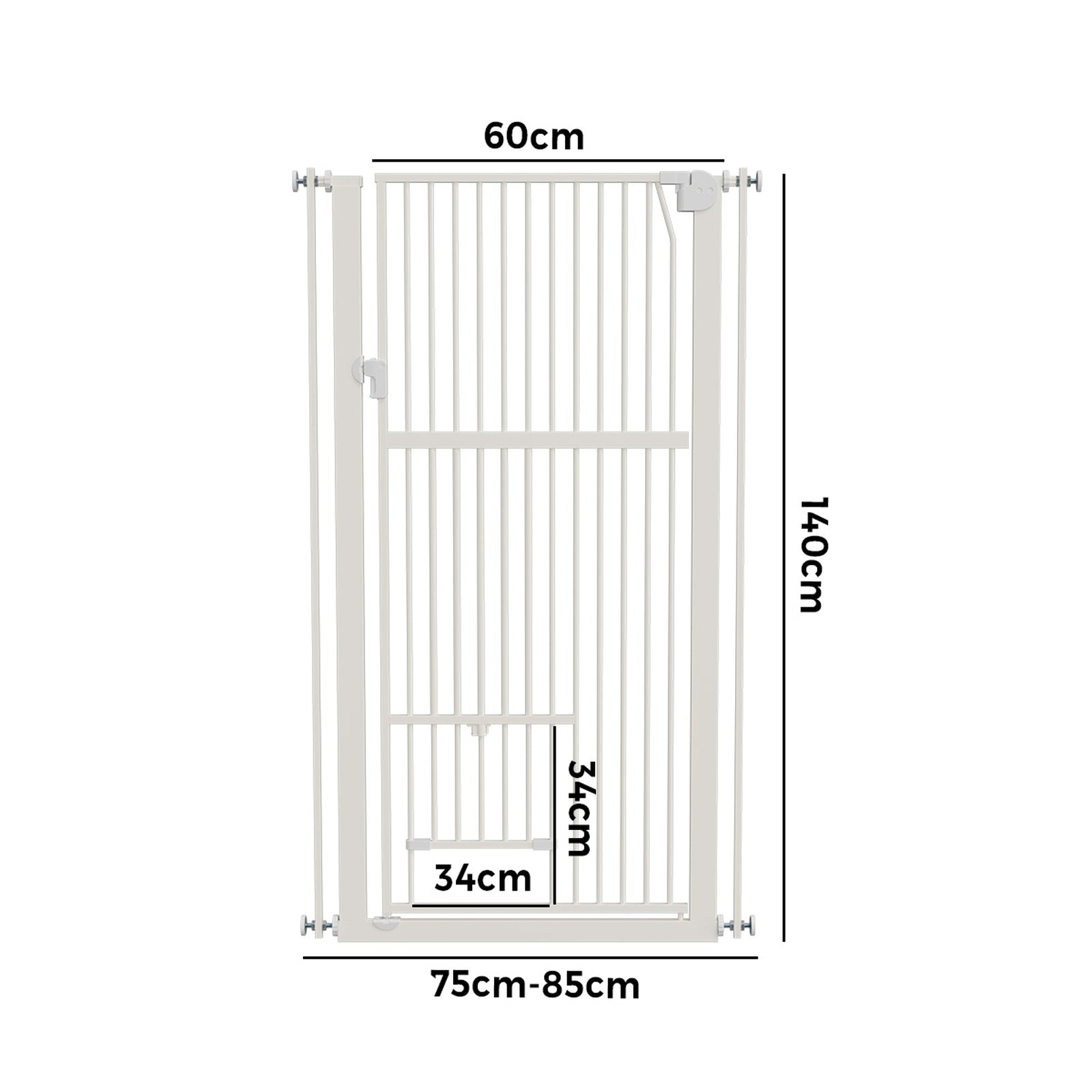 Alopet 143cm Retractable Safety Gate Pet Dog Cat with Walk Through Door White - Sunyee