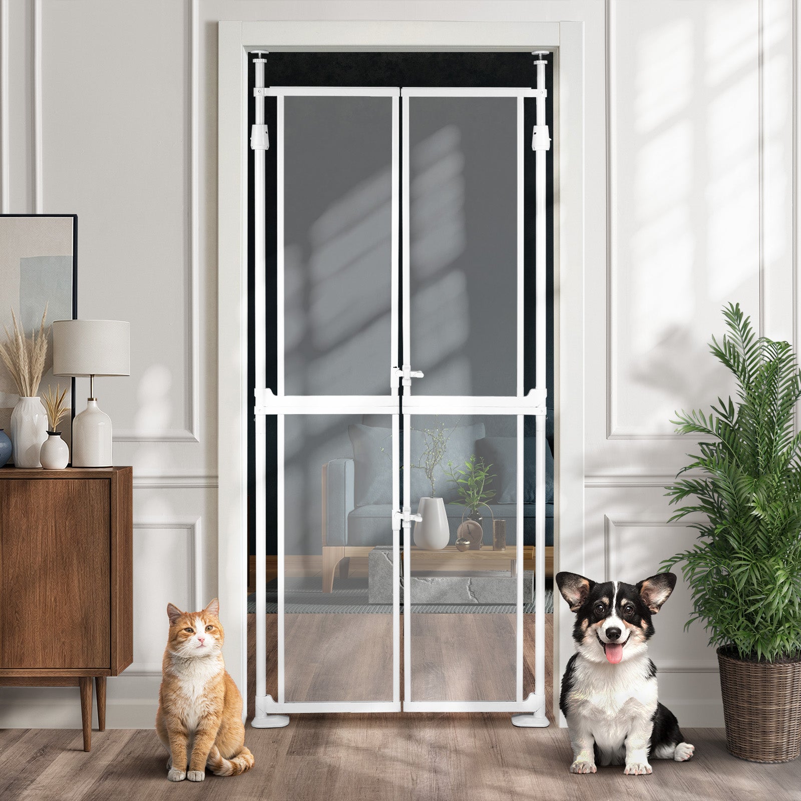 Alopet 190-264cm Extra Tall Cat Gate Retractable Safety Gate Pet Dog Invisible - Sunyee