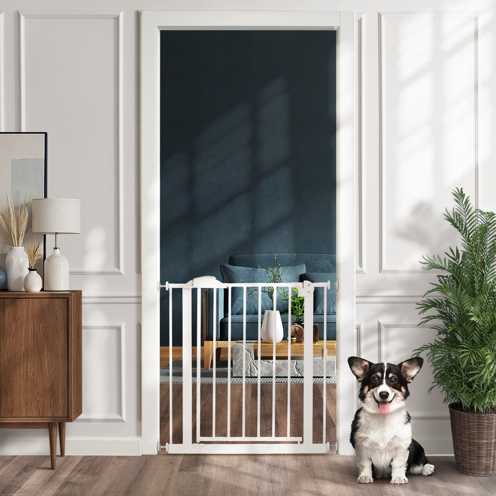 Alopet 78cm Retractable Safety Gate Pet Dog Cat Fence Guard Door White - Sunyee
