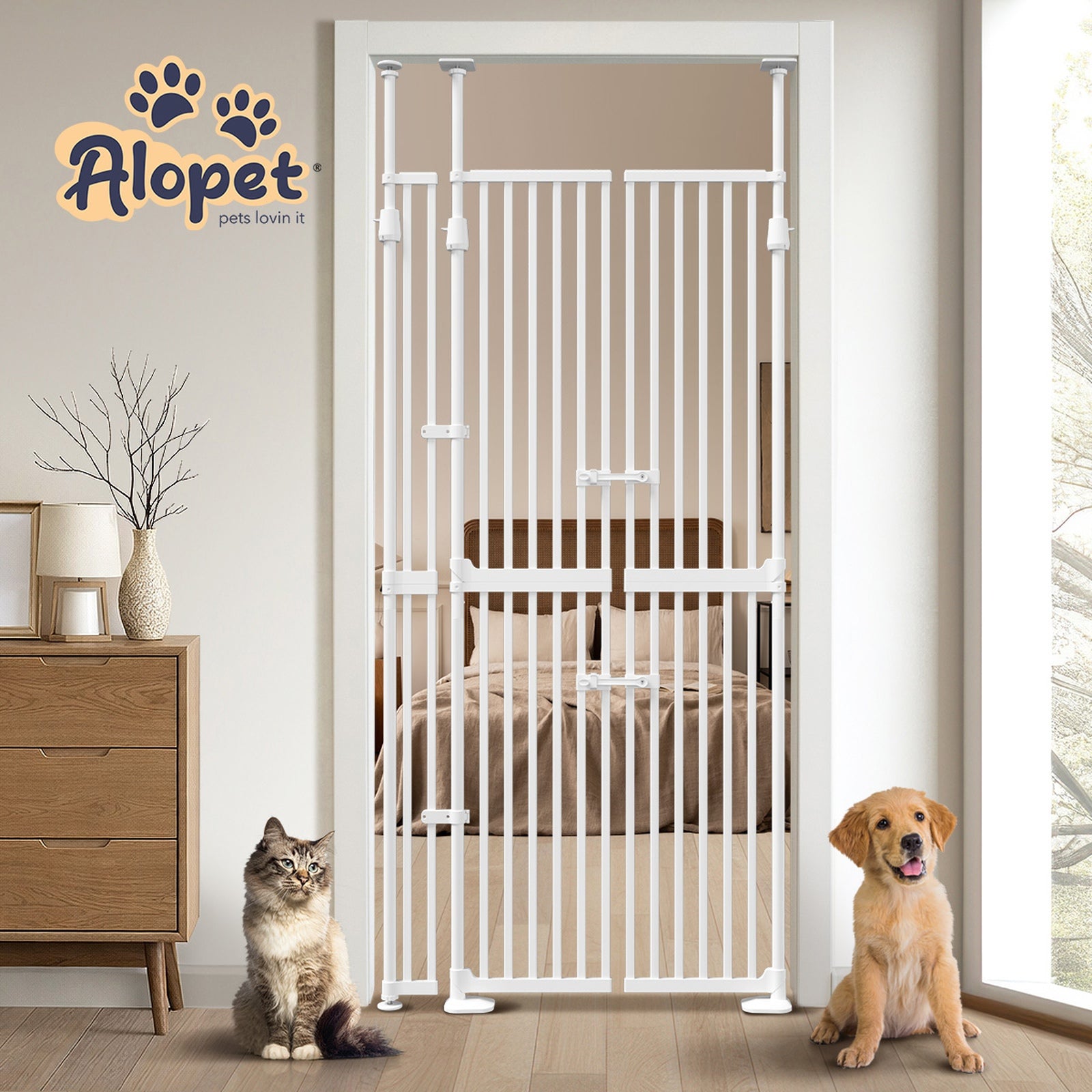 Alopet 190cm-264cm Retractable Safety Gate Pet Dog Cat Extra Tall Fence - Sunyee