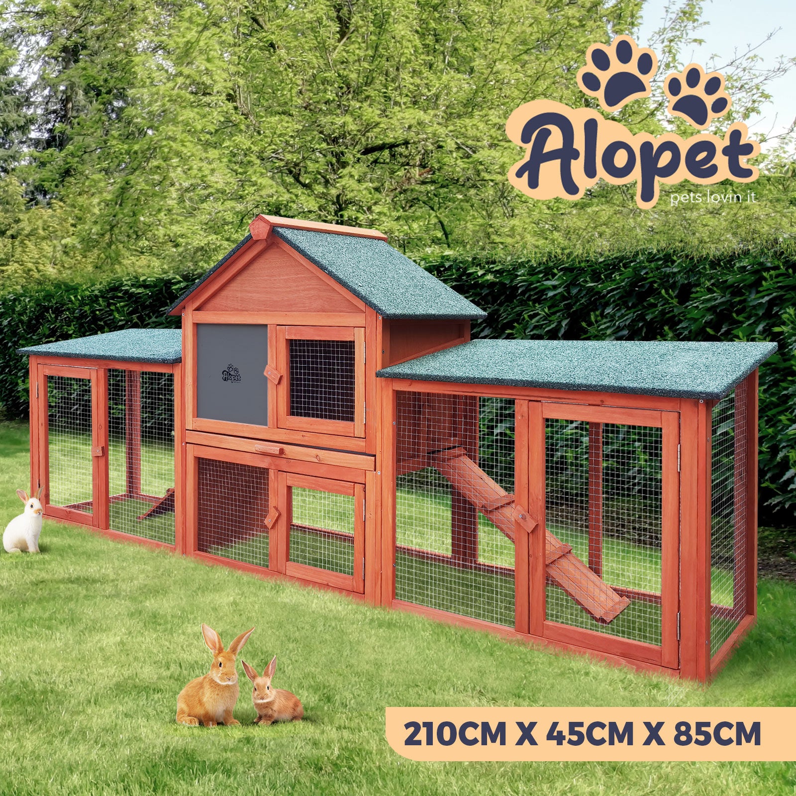 Alopet Rabbit Hutch Chicken Coop Large Hutches House Pet Run Cage Wooden Outdoor - Sunyee