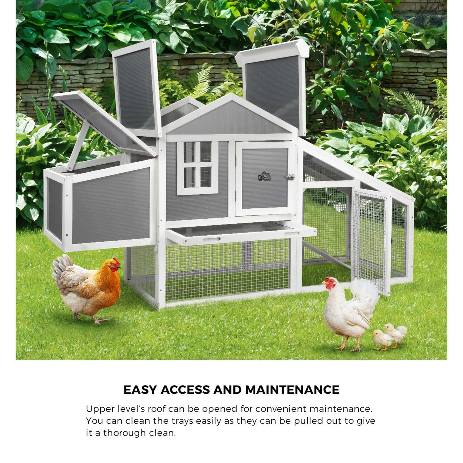 Alopet Chicken Coop Rabbit Hutch Large Wooden House Run Hatch Box Open Roof - Sunyee