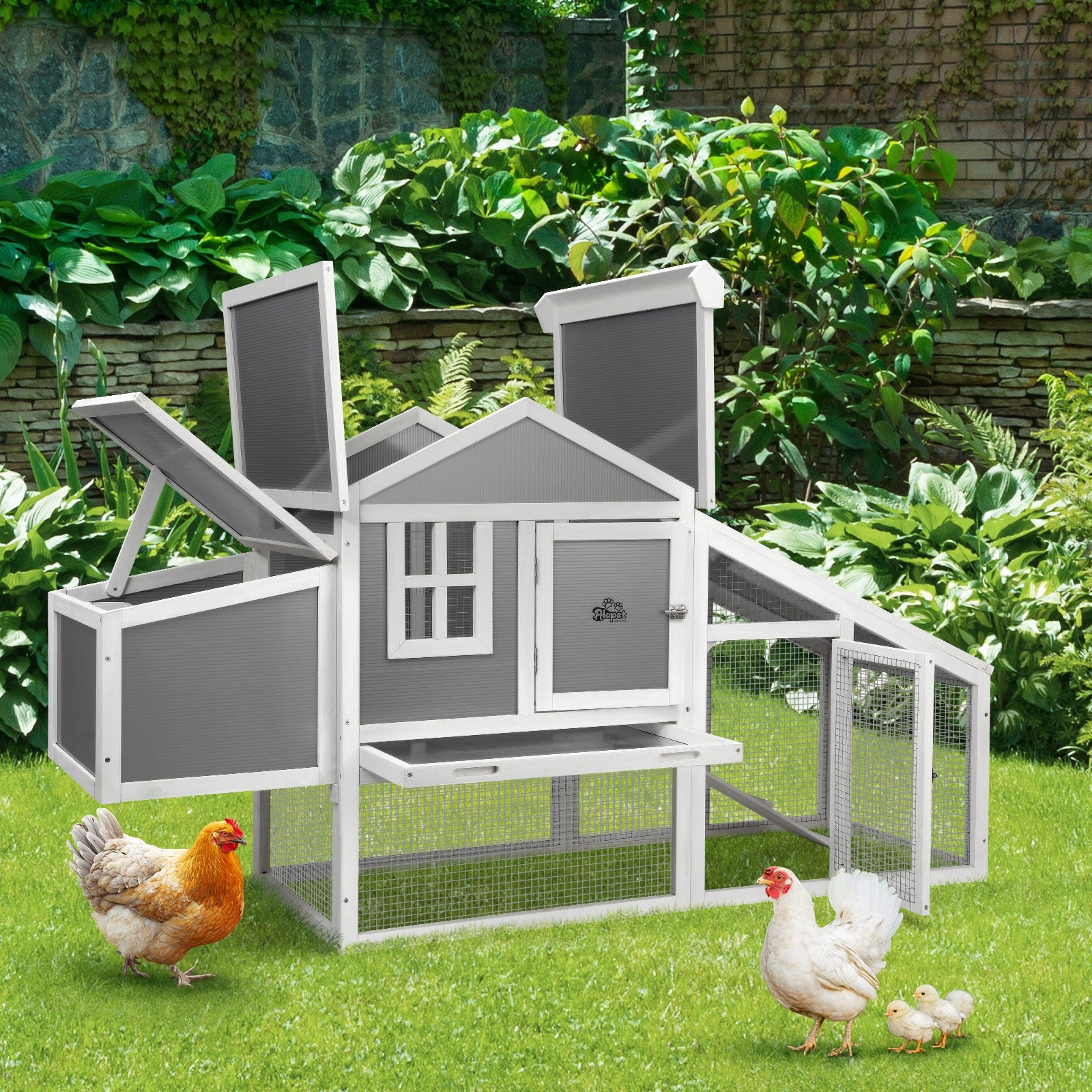 Alopet Chicken Coop Rabbit Hutch Large Wooden House Run Hatch Box Open Roof - Sunyee