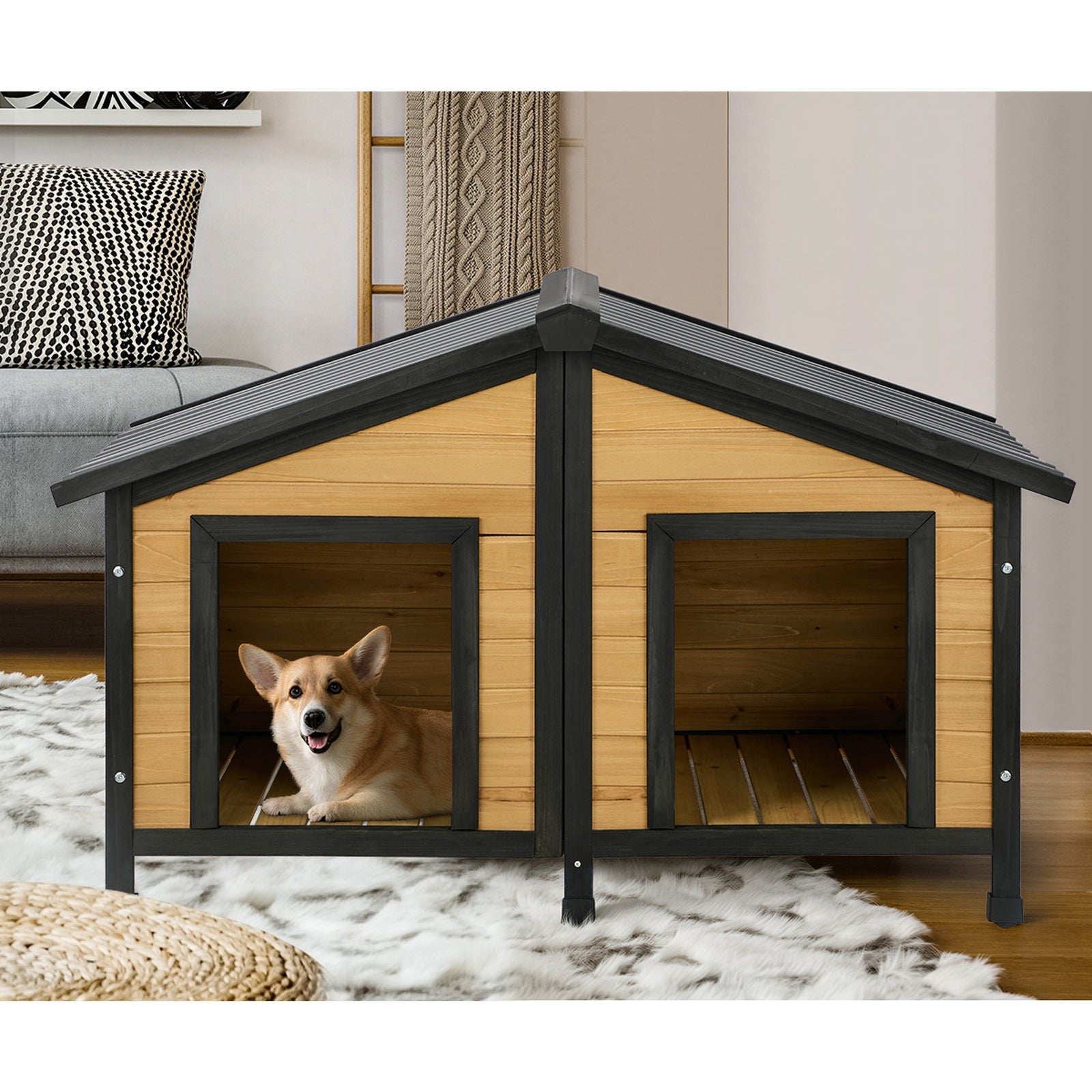 Alopet Dog Kennel Outdoor Indoor Pet House Wooden Cage Puppy Cabin Crate Kennels - Sunyee