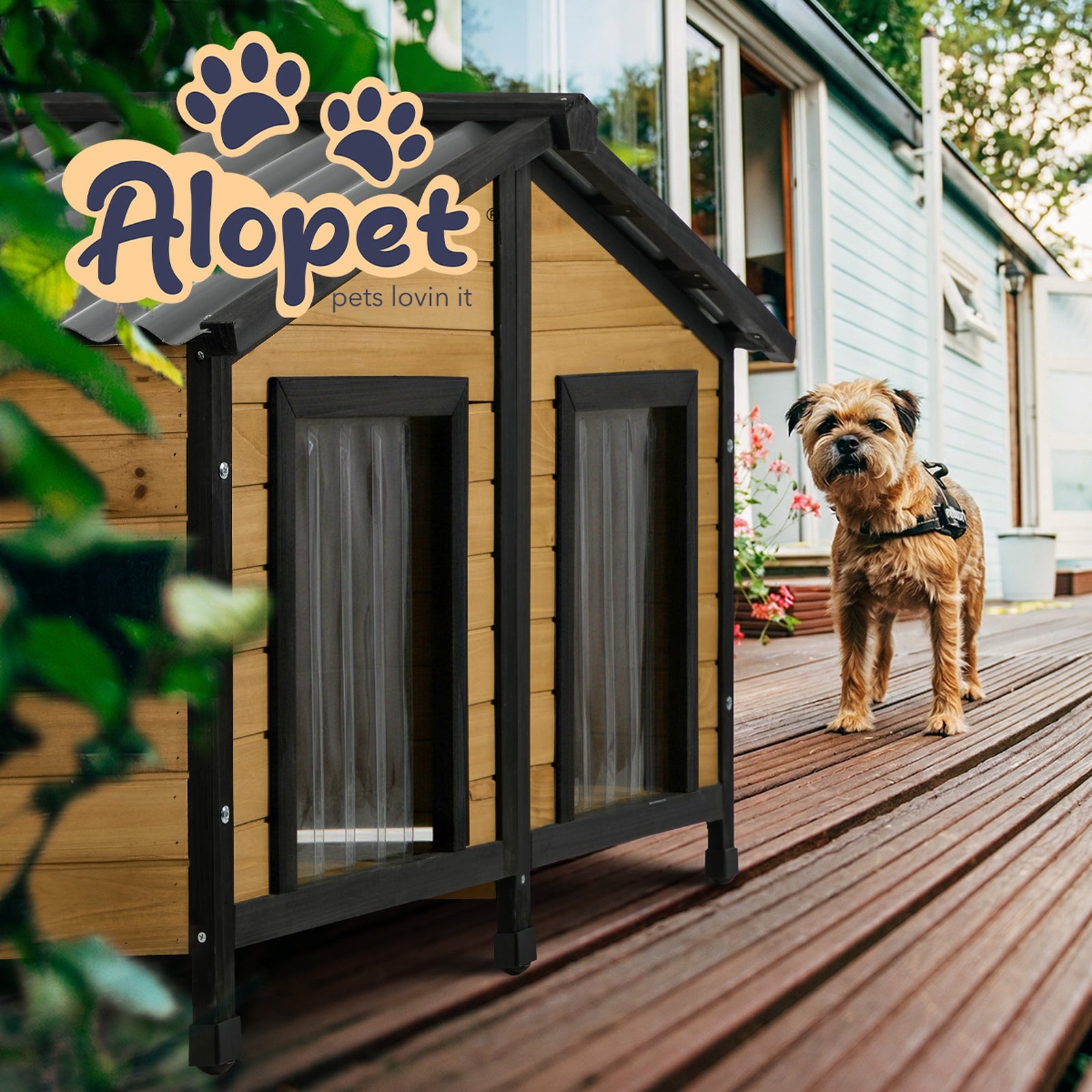 Alopet Dog Kennel Outdoor Indoor Pet House Wooden Cage Puppy Cabin Crate Kennels - Sunyee