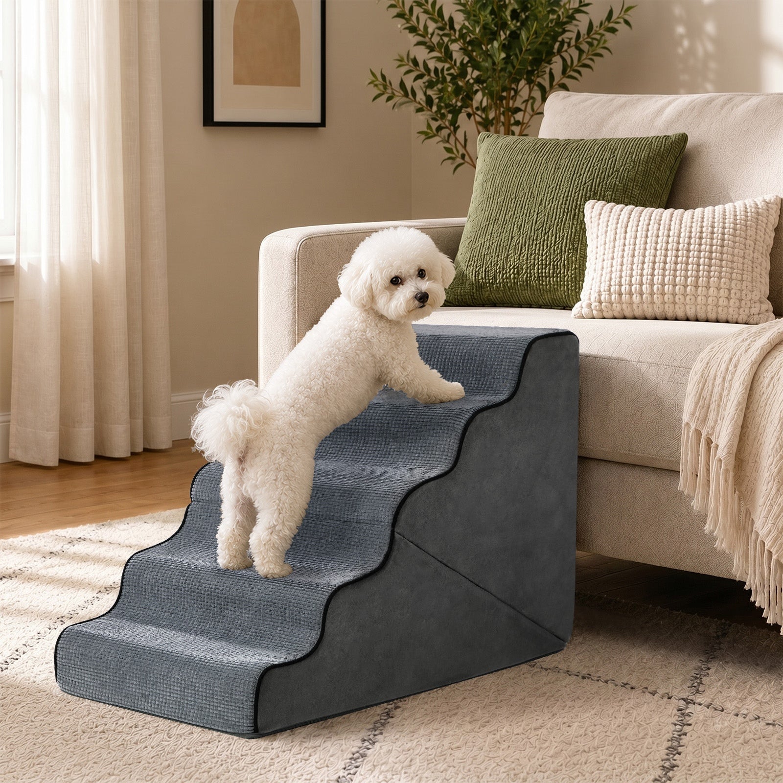 Alopet Pet Ramp Foam Dog Cover Stairs Washable Ladder For Bed Sofa Car 5 Steps