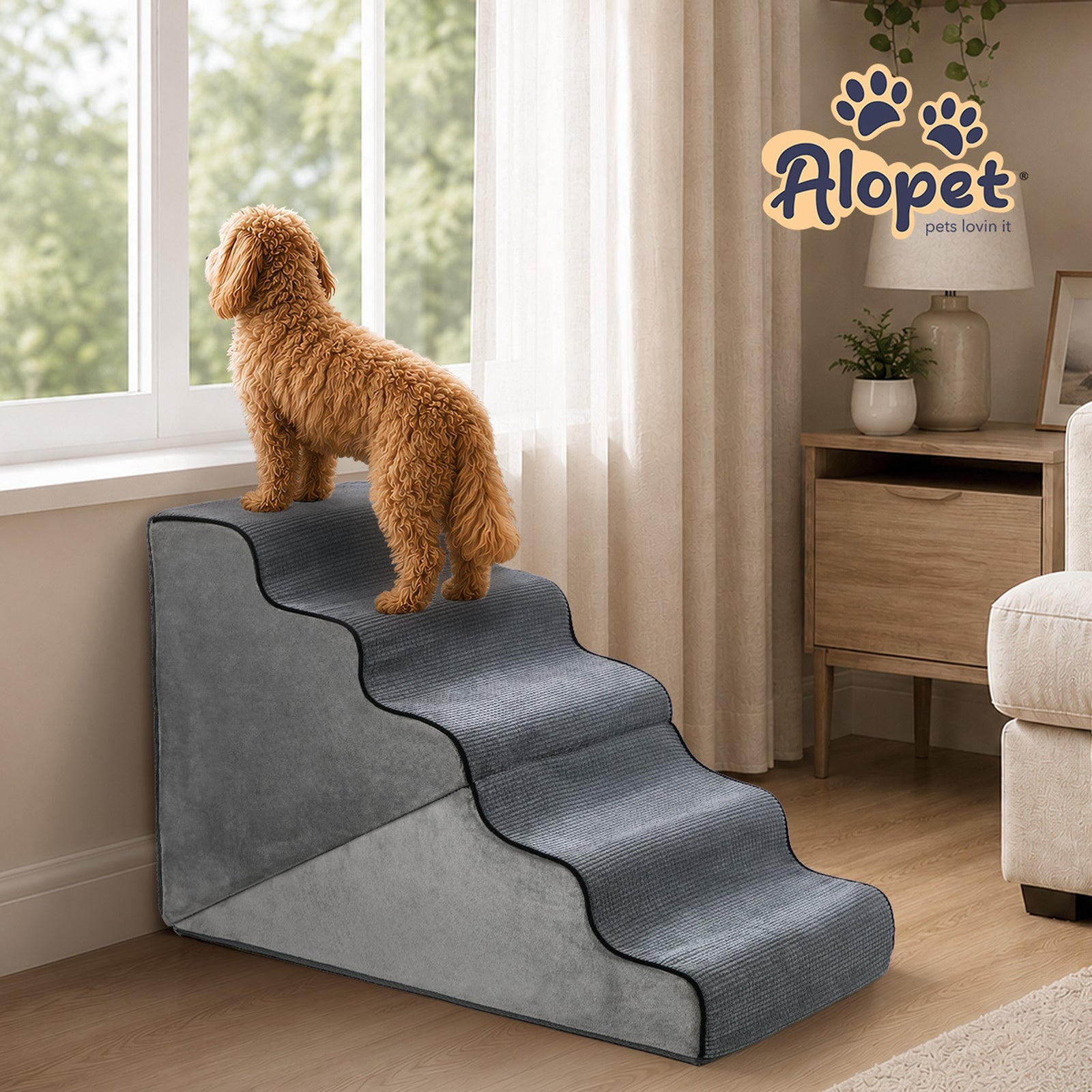 Alopet Pet Ramp Foam Dog Cover Stairs Washable Ladder For Bed Sofa Car 5 Steps