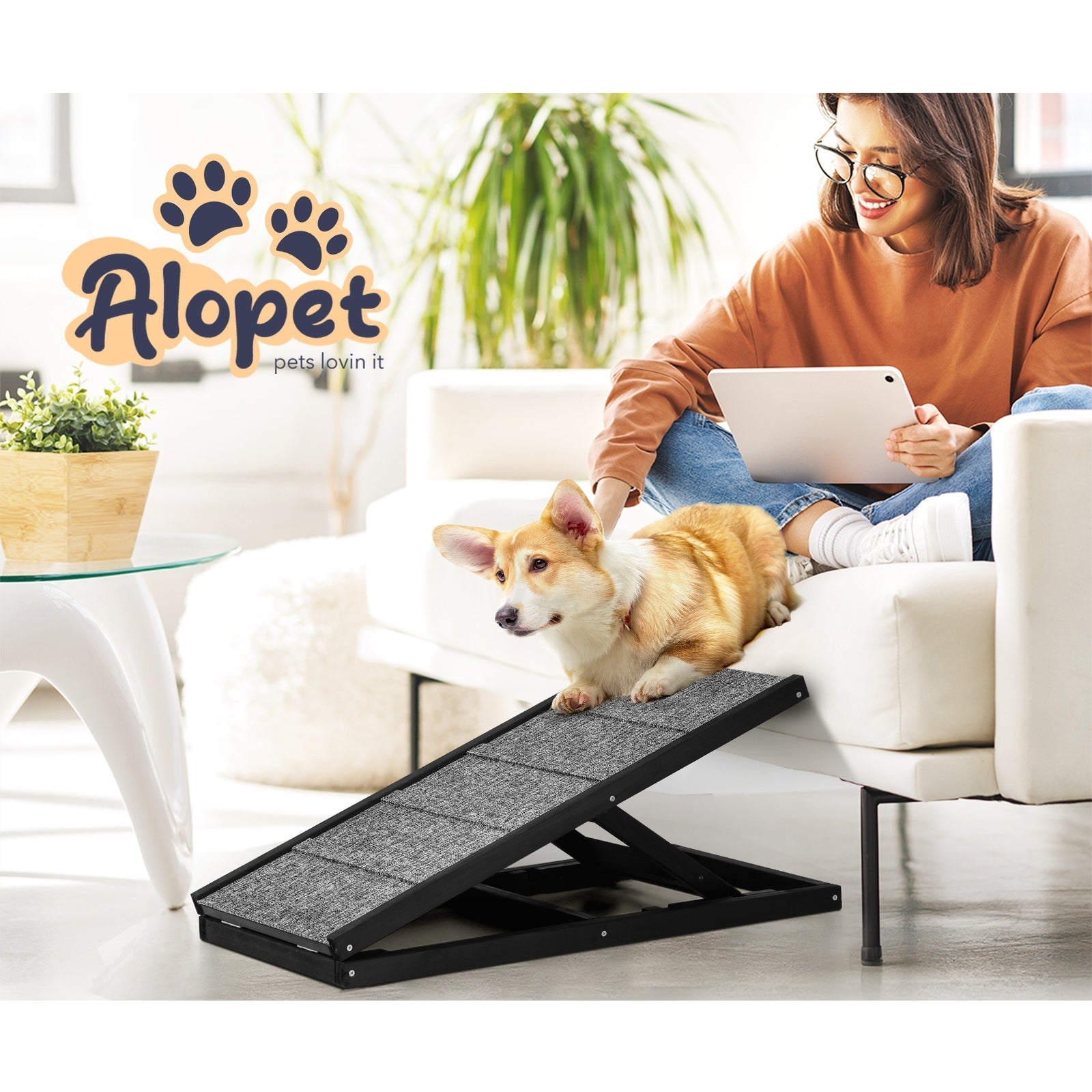 Alopet Dog Pet Ramp Adjustable Height Dogs Stairs Bed Sofa Car Foldable 70cm - Sunyee