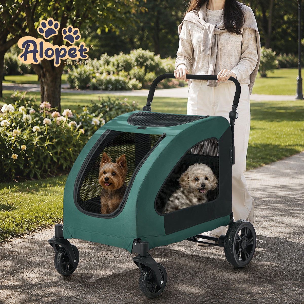Alopet Pet Stroller Dog Cat Pram Large Carrier Cat Travel Foldable Strollers