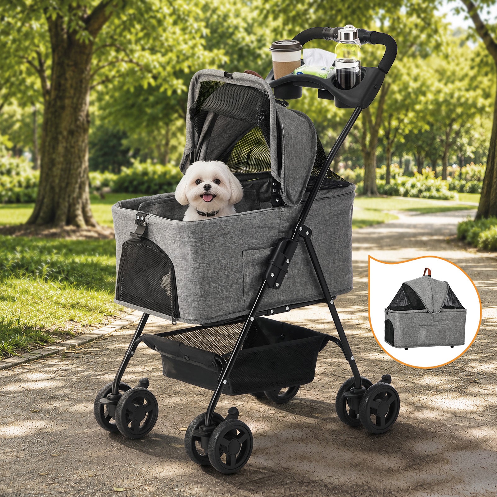 Alopet Pet Stroller Pram Dog Cat Removable Carrier Travel Pushchair Foldable