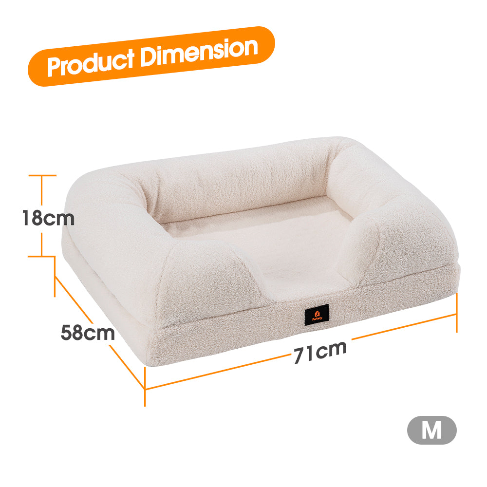 Petzly Memory Foam Dog Bed Pet Sofa Calming Bed Washable Removable White - Sunyee