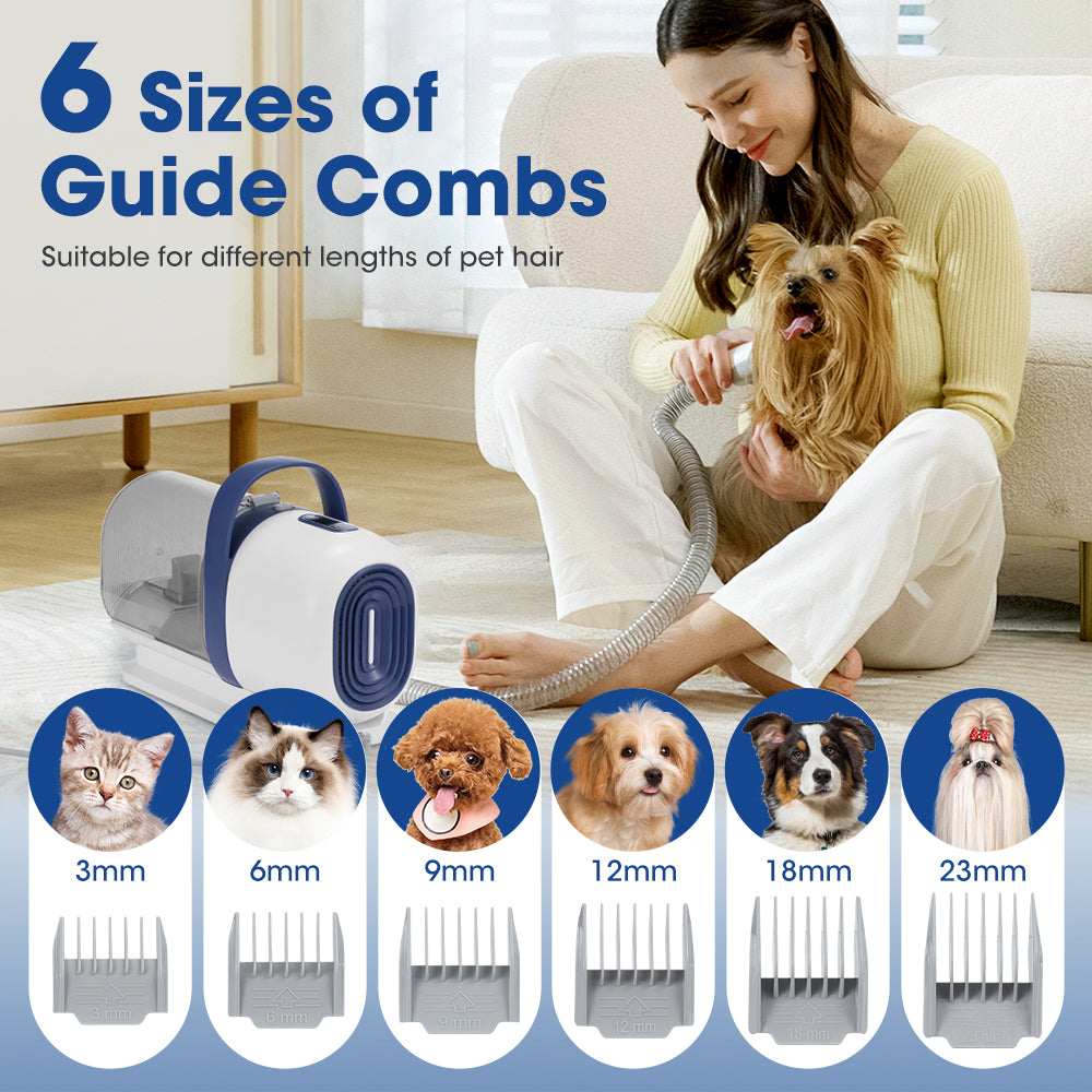 Petzly Pet Grooming Kit 7 in 1 Kit Cat Dog Pet Hair Vacuum Blue - Sunyee
