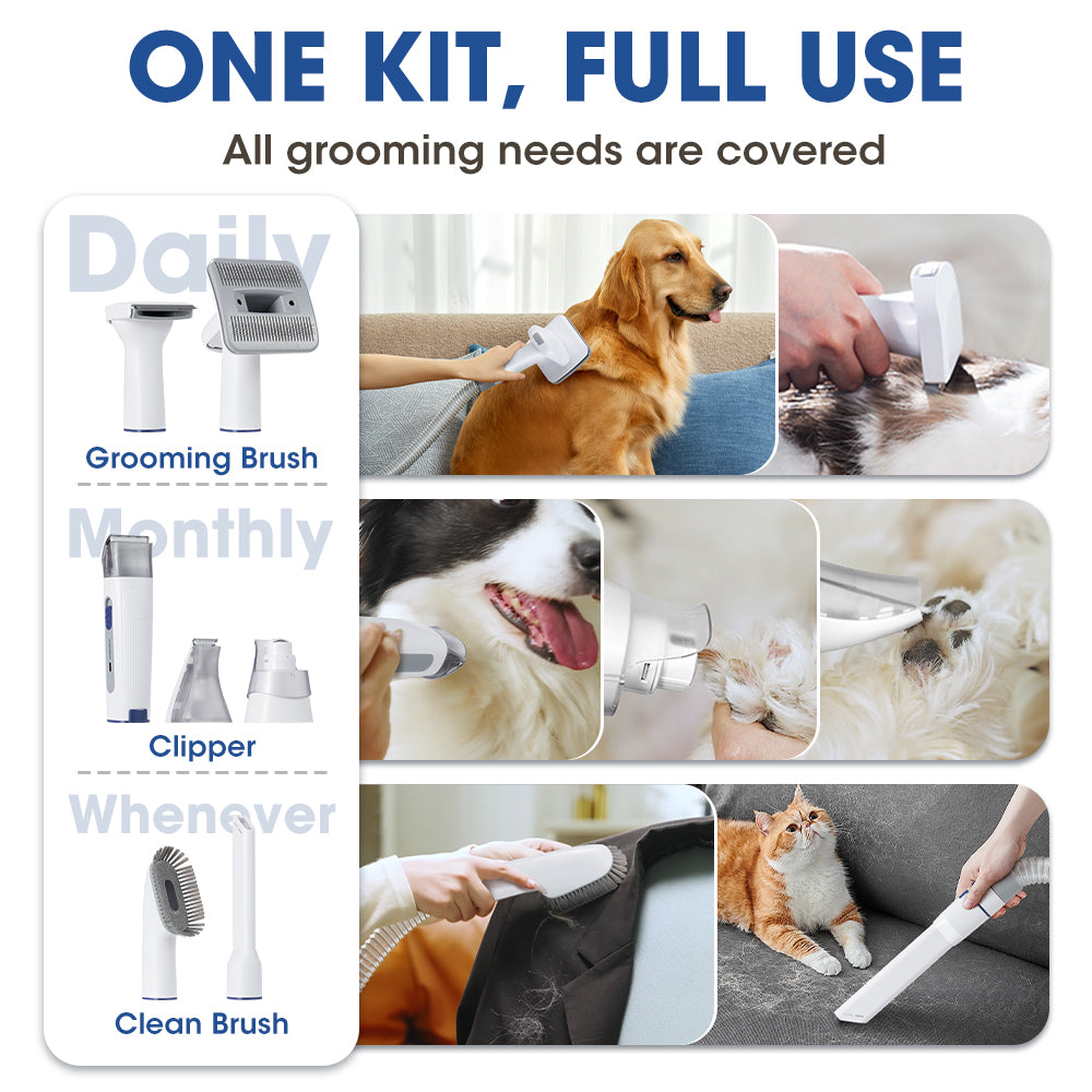 Petzly Pet Grooming Kit 7 in 1 Kit Cat Dog Pet Hair Vacuum Blue - Sunyee