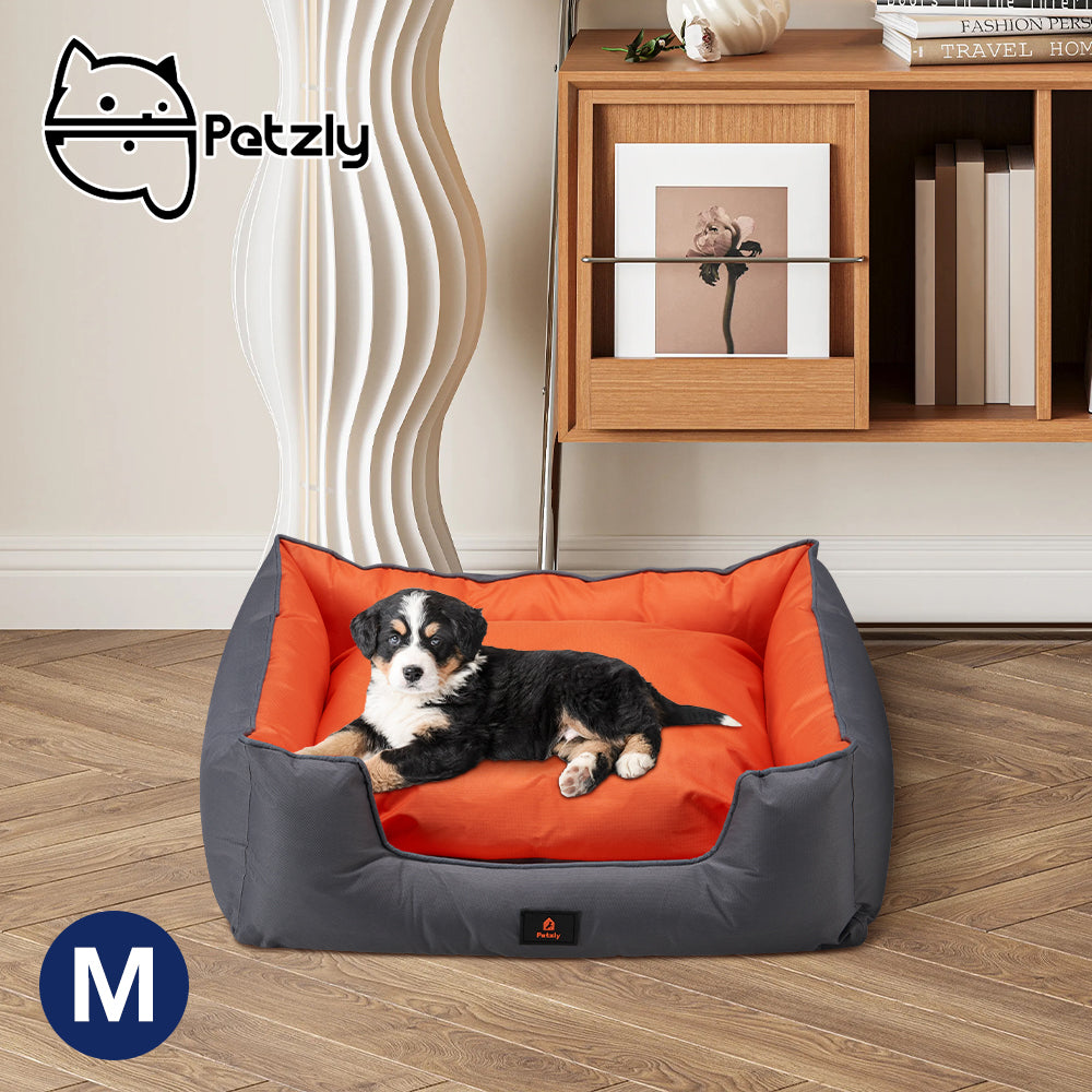 Petzly M/L/XL/XXL/XXXL Waterproof Pet Dog Bed Sofa Black/Grey&Orange - Sunyee