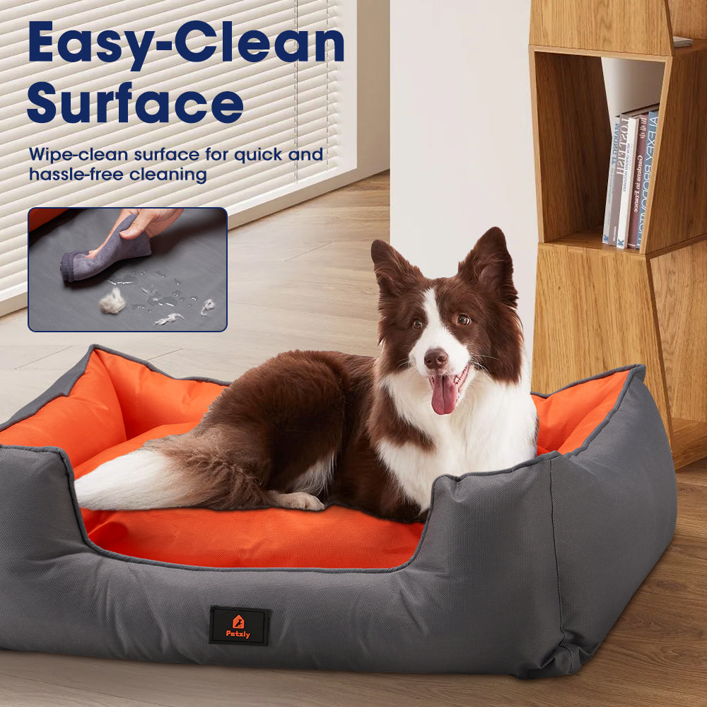Petzly M/L/XL/XXL/XXXL Waterproof Pet Dog Bed Sofa Black/Grey&Orange - Sunyee