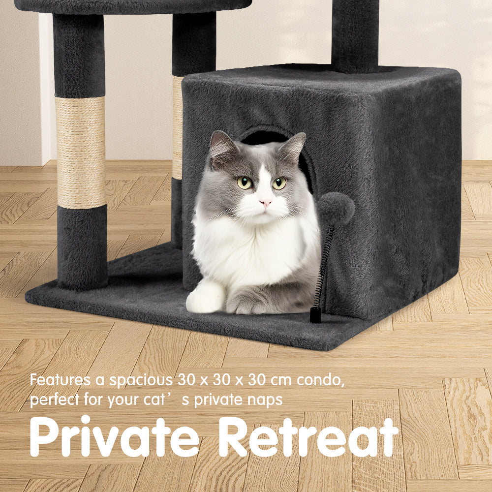 Petzly Cat Tree Tower Scratching Post Scratcher Condo 85cm Beige/Dark Grey/Grey - Sunyee