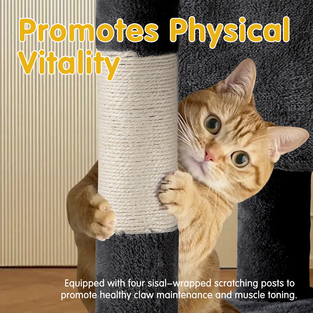 Petzly Cat Tree Tower Scratching Post Scratcher Condo 85cm Beige/Dark Grey/Grey - Sunyee