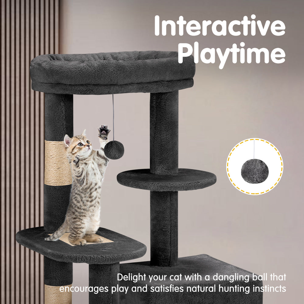 Petzly Cat Tree Tower Scratching Post Scratcher Condo 85cm Beige/Dark Grey/Grey - Sunyee