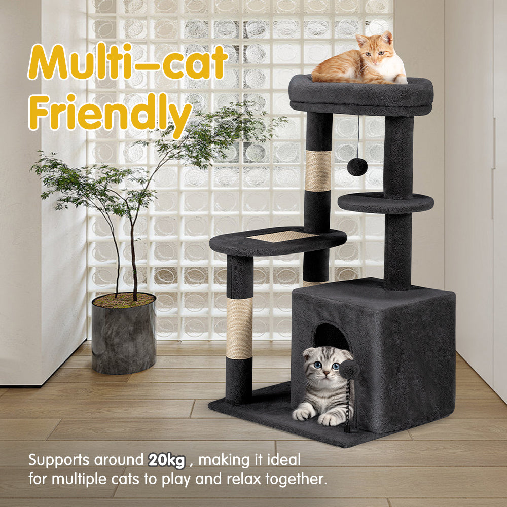 Petzly Cat Tree Tower Scratching Post Scratcher Condo 85cm Beige/Dark Grey/Grey - Sunyee