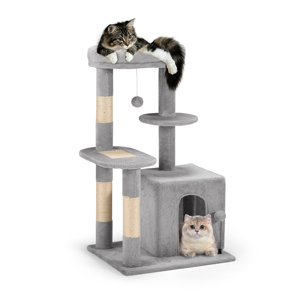 Petzly Cat Tree Tower Scratching Post Scratcher Condo 85cm Beige/Dark Grey/Grey - Sunyee