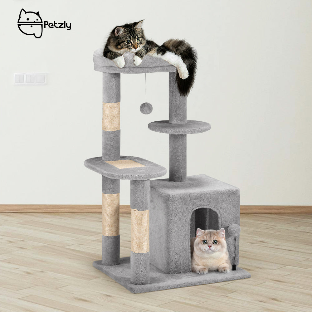 Petzly Cat Tree Tower Scratching Post Scratcher Condo 85cm Beige/Dark Grey/Grey - Sunyee