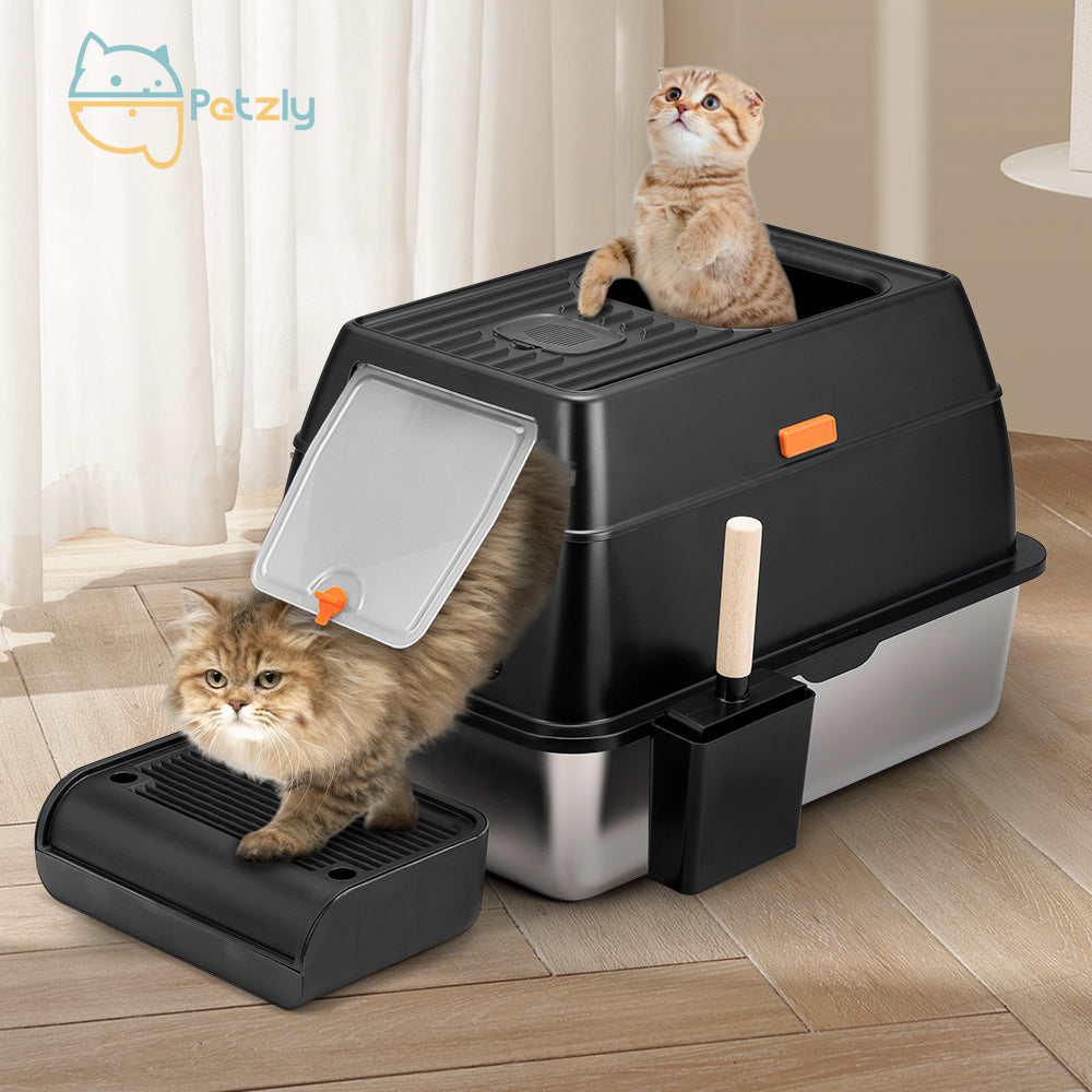Petzly Stainless Steel Enclosed Extra Large Cat Litter Box Non Stick Leak-Proof - Sunyee